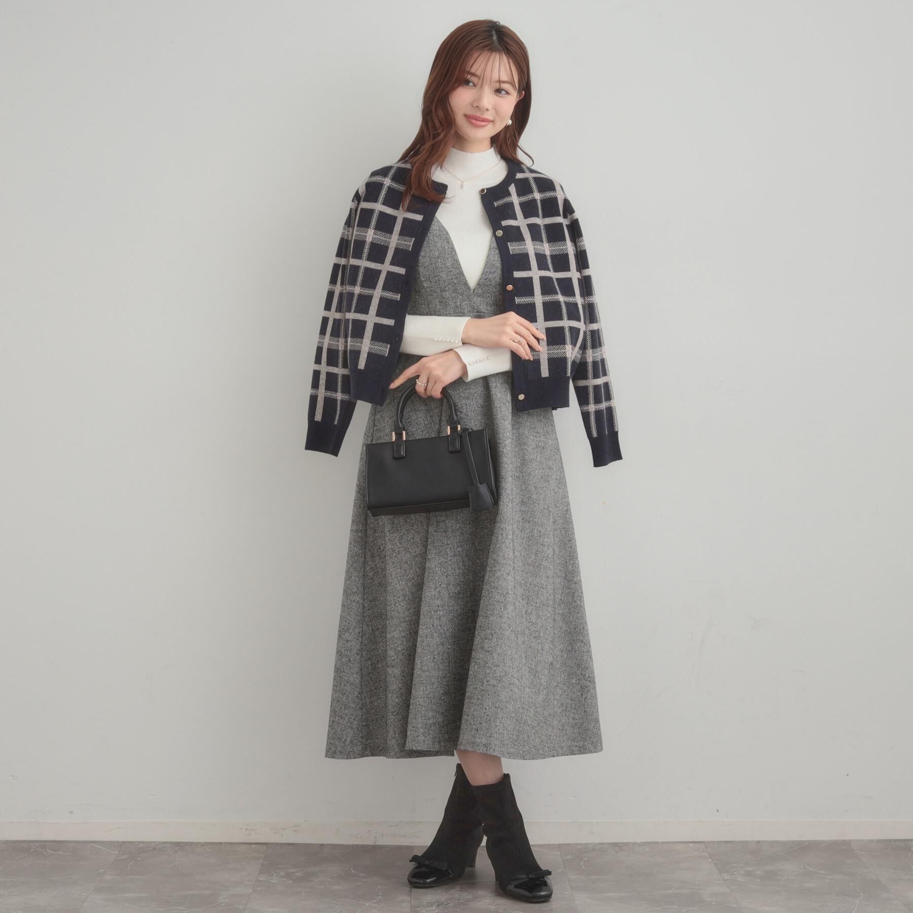 Couture broach「【大人可愛い・通勤】チェックジャカード ニットカーディガン」|カーディガン|