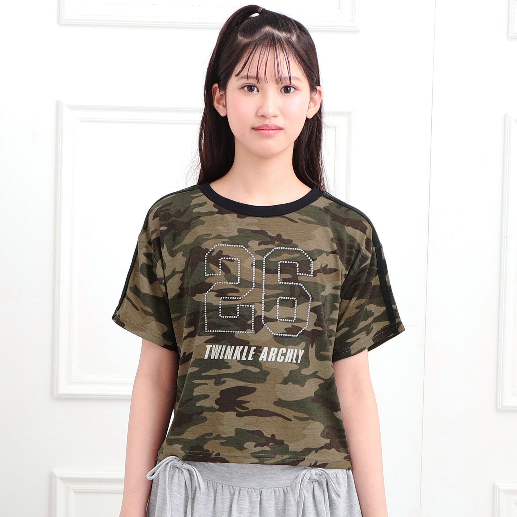 PINK-latte「ラインストーンナンバリングTシャツ」|Tシャツ・カットソー|