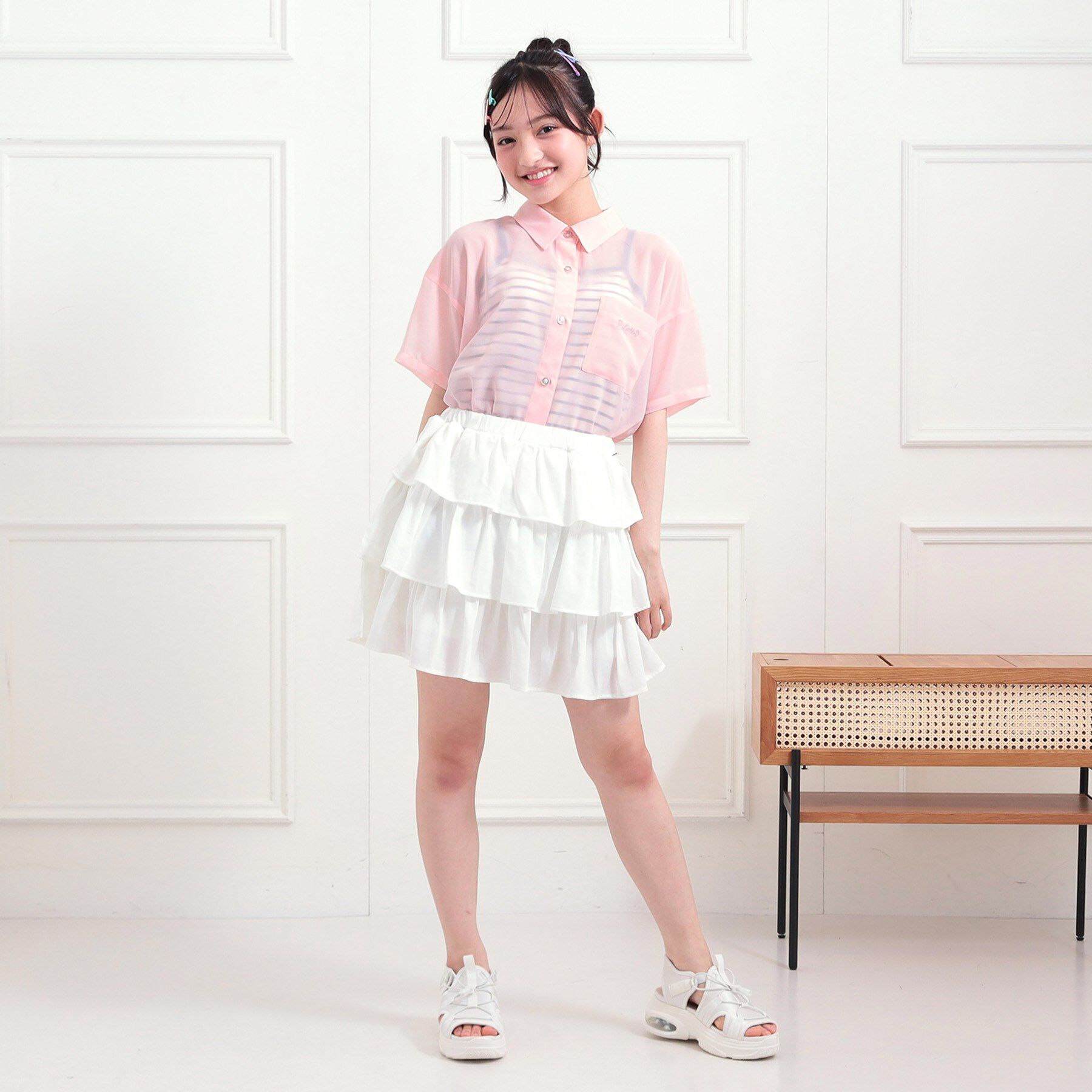 PINK-latte「【セットアイテム】半袖シアーシャツ＋冷感キャミセット」|その他|