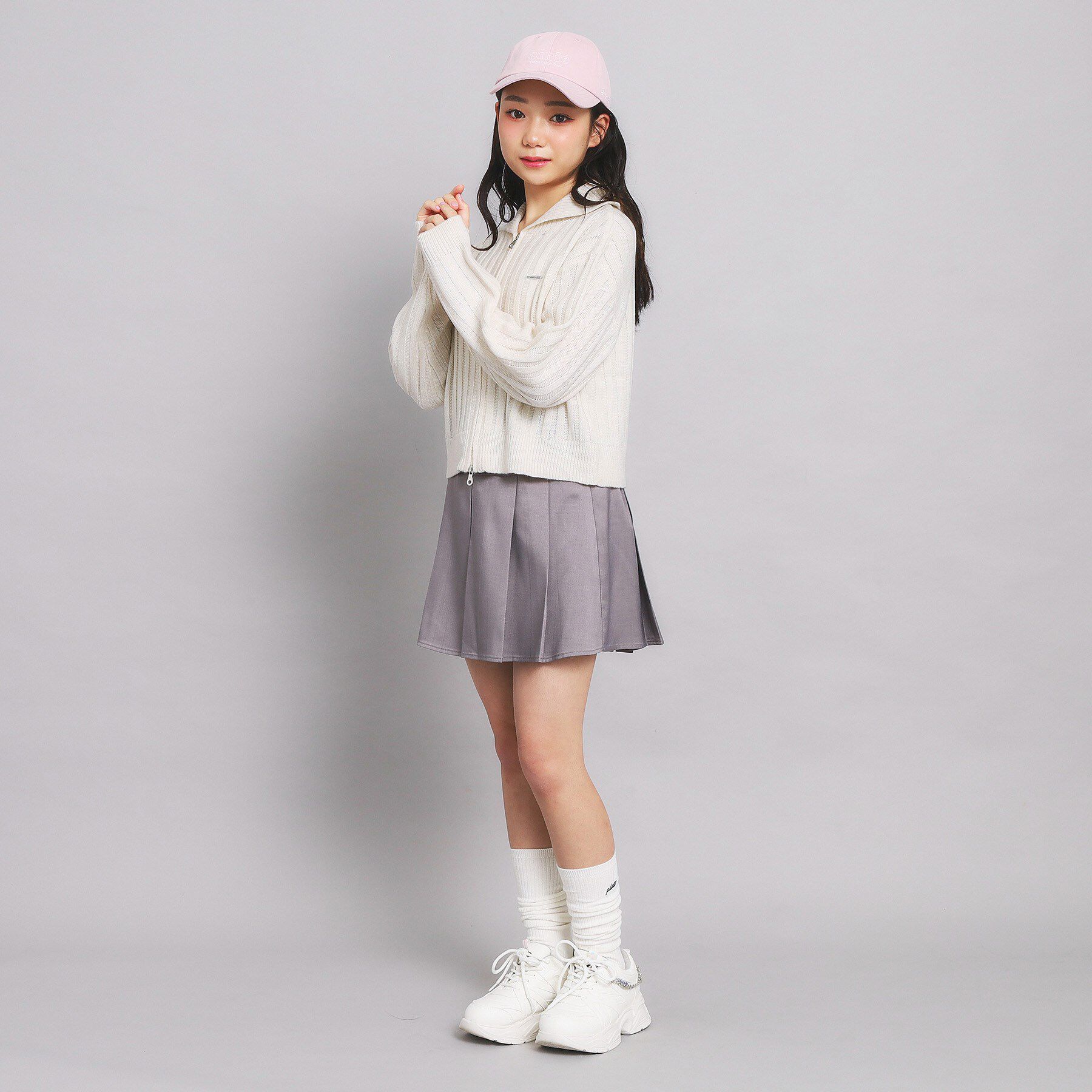 PINK-latte「ダブルジップビッグカラーニット」|カーディガン|