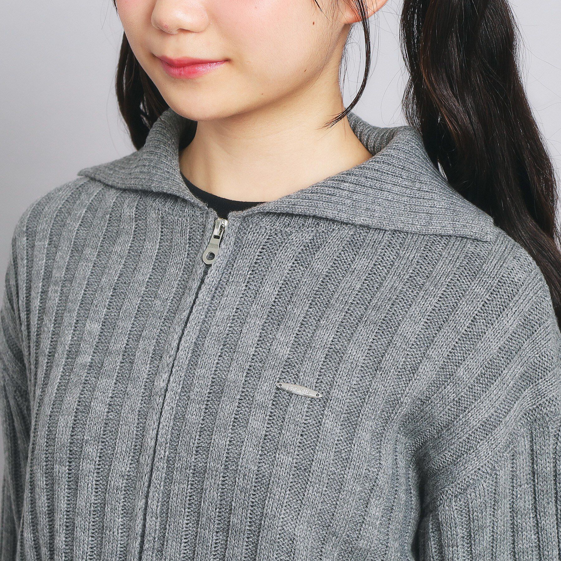 PINK-latte「ダブルジップビッグカラーニット」|カーディガン|