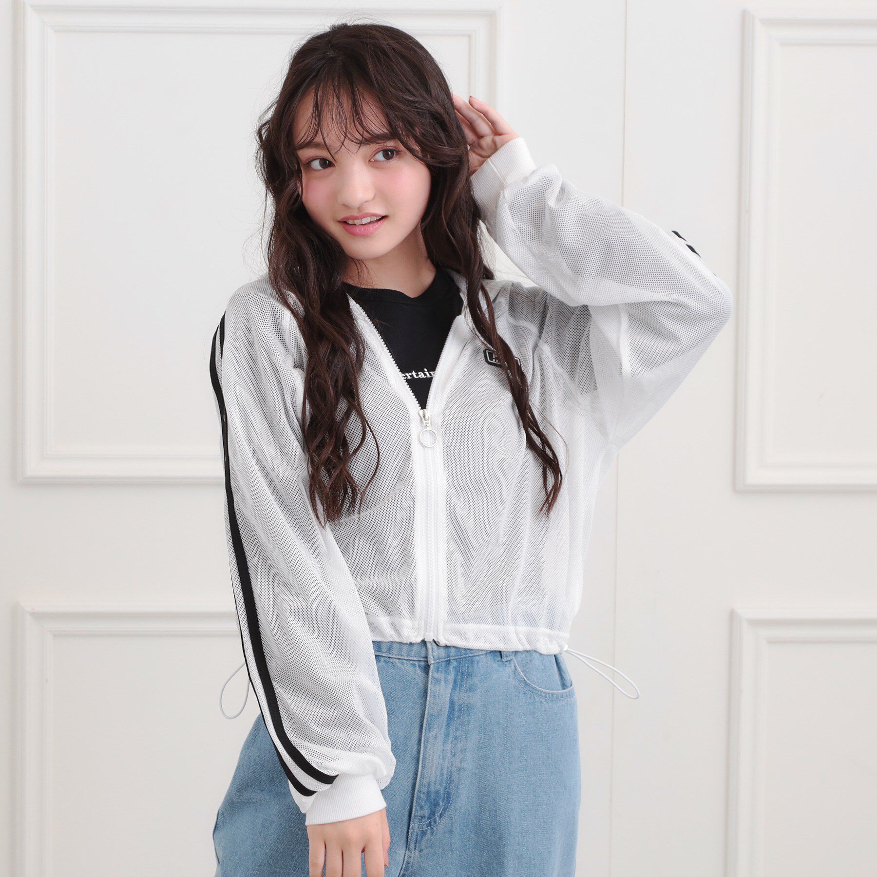 PINK-latte「メッシュラインジップパーカ」|パーカー|オフホワイト(003