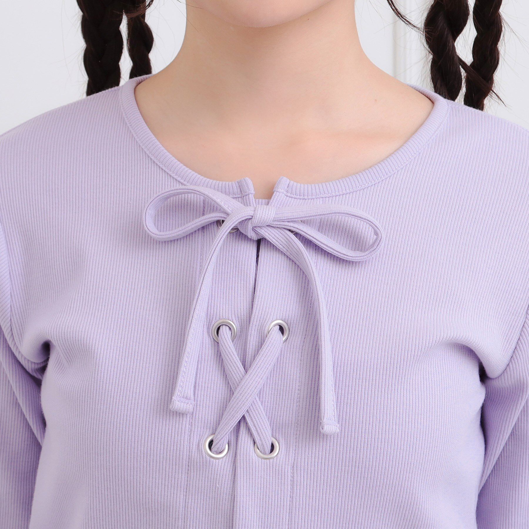 PINK-latte「レースアップテレコプルオーバー」|Tシャツ・カットソー|