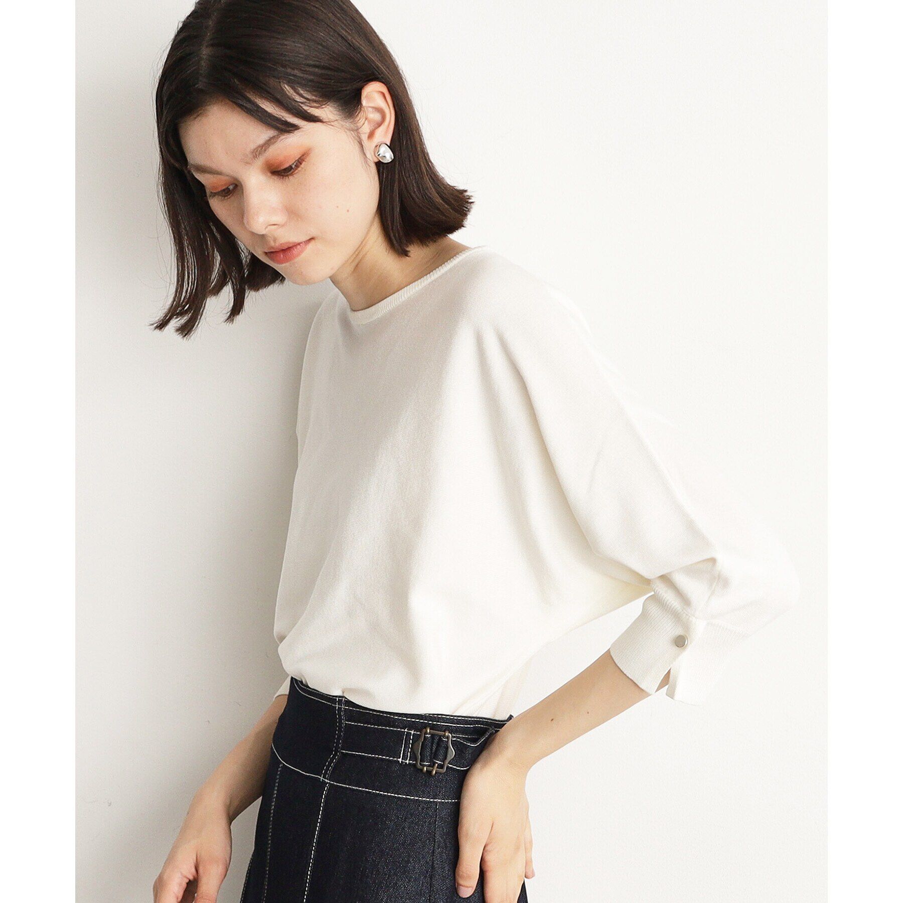 THE SHOP TK「【二の腕カバー/毛玉になりにくい/前後2WAY】袖スリットドルマンニット/洗える」|ニット・セーター|アイボリー(004)