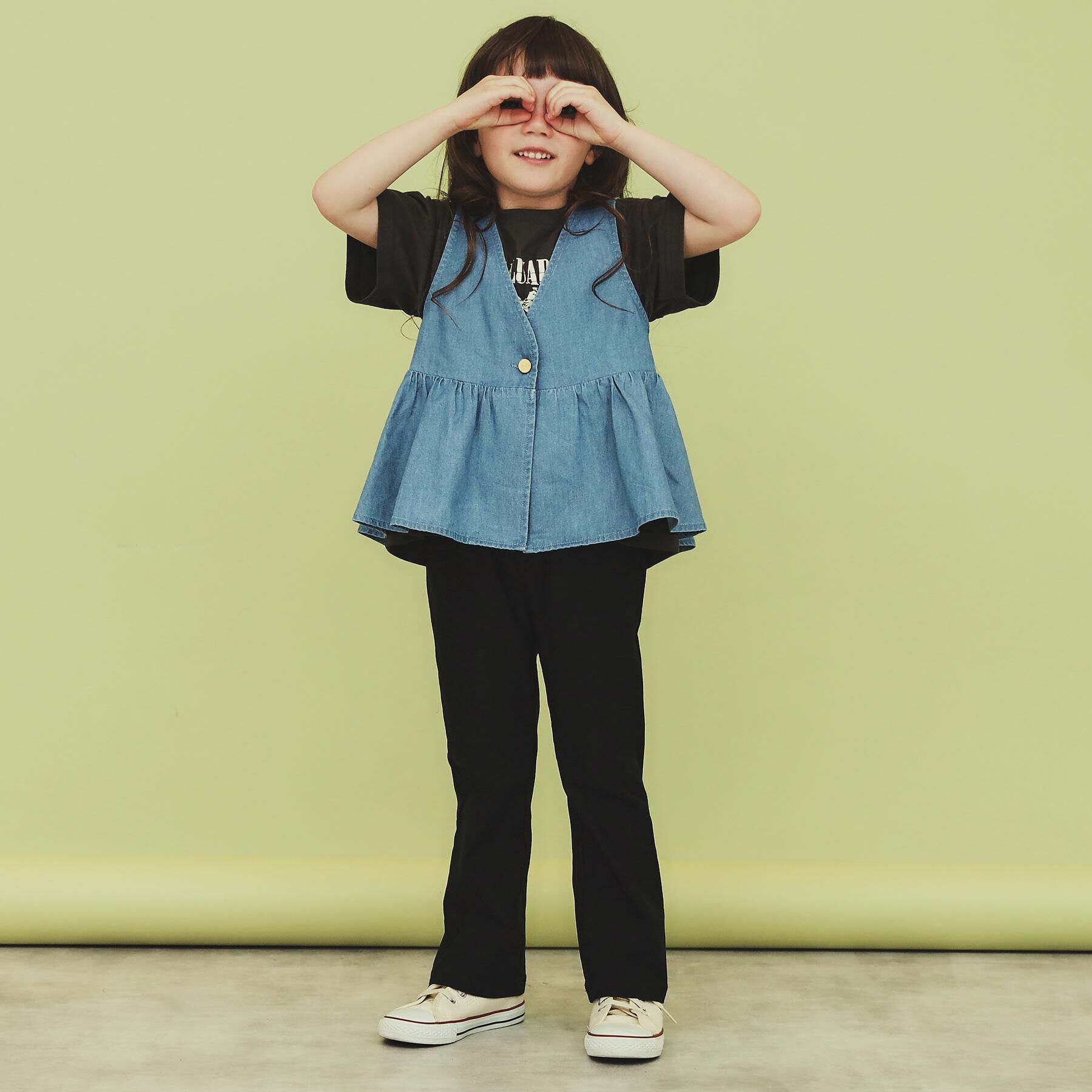 THE SHOP TK「【120-150】ペプラムライトデニムジレ/洗濯機OK・ママとおそろい」|ベスト・ジレ|