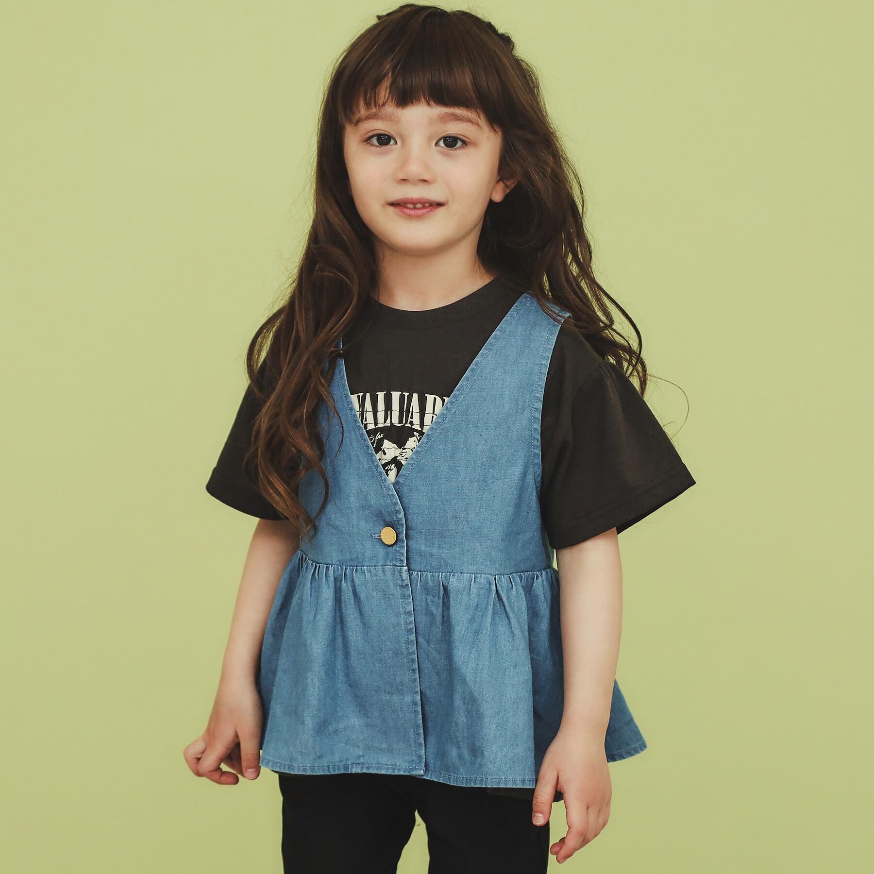 THE SHOP TK「【120-150】ペプラムライトデニムジレ/洗濯機OK・ママとおそろい」|ベスト・ジレ|