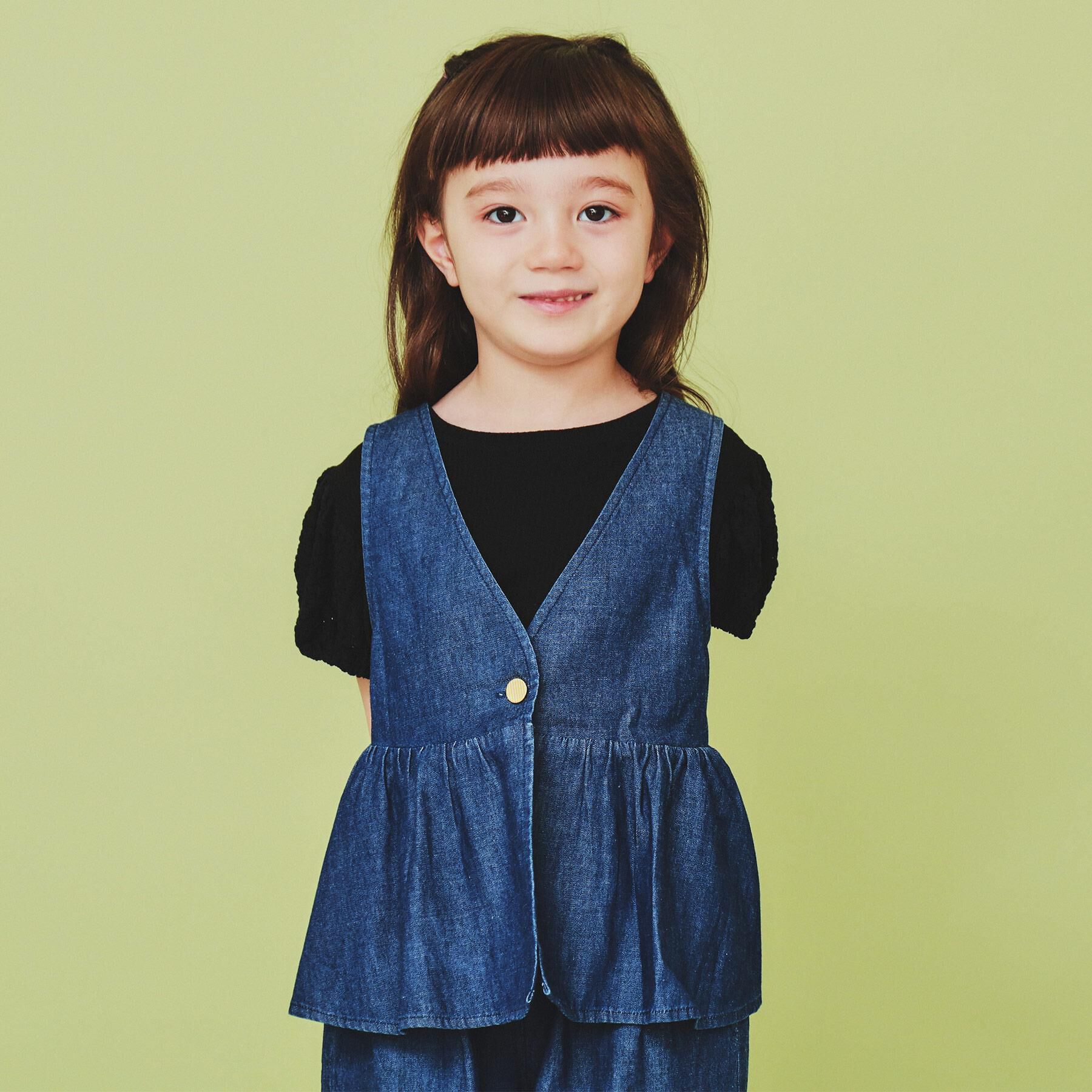 THE SHOP TK「【120-150】ペプラムライトデニムジレ/洗濯機OK・ママとおそろい」|ベスト・ジレ|