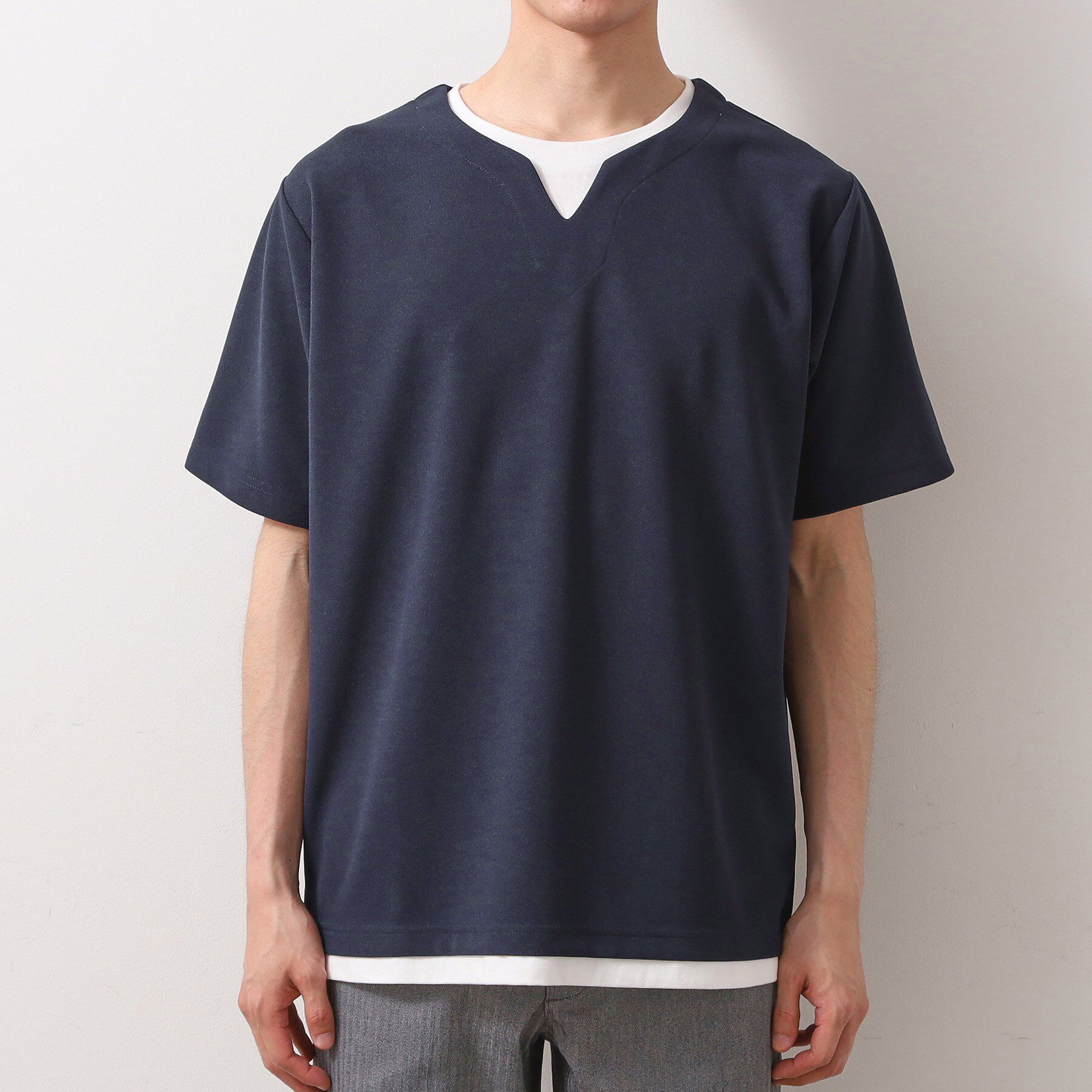 THE SHOP TK「ツイルキーネック半袖Tシャツ 【接触冷感/洗濯機OK】」|Tシャツ・カットソー|