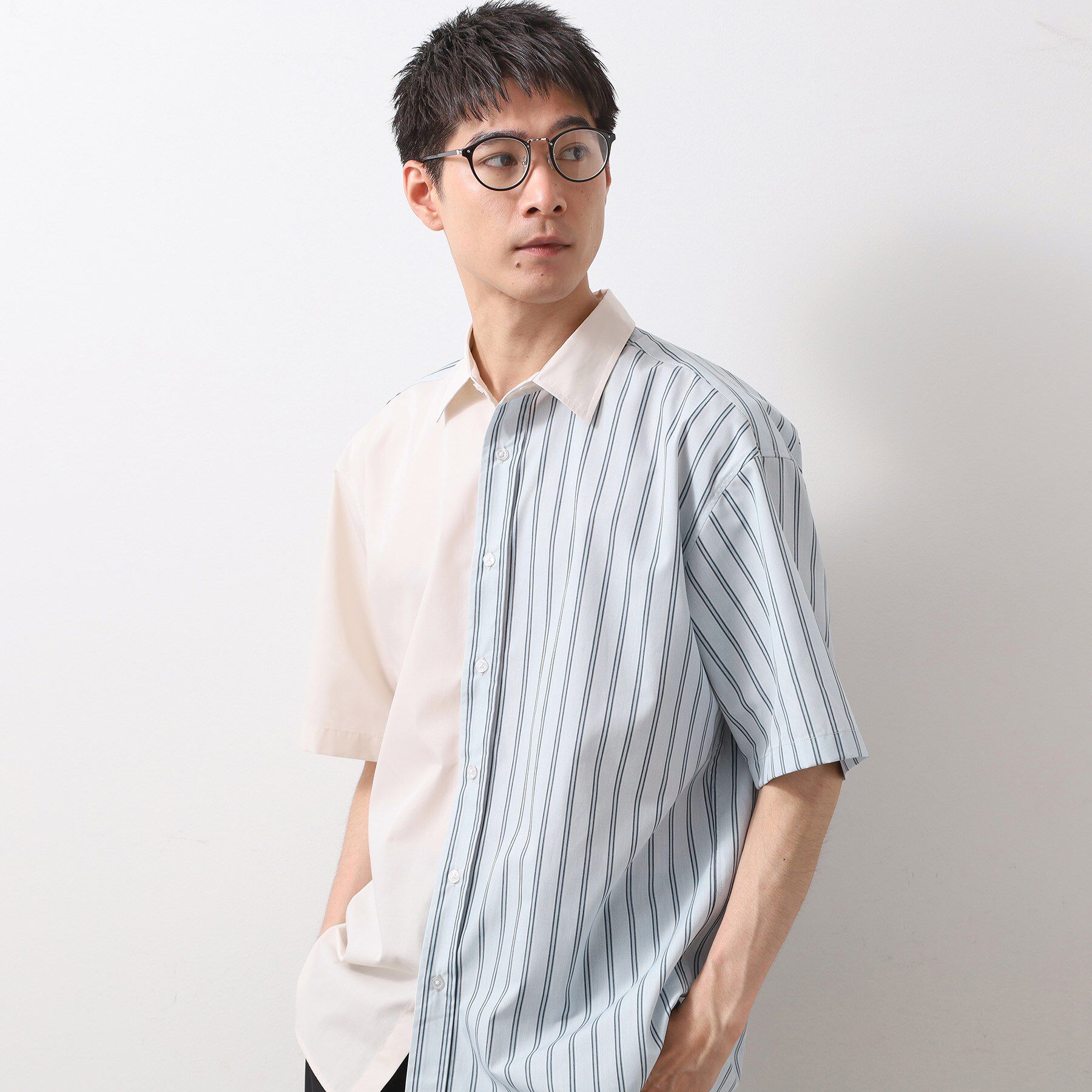 THE SHOP TK「ブロードパネルストライプ半袖シャツ 洗濯機OK／サスティナブル素材」|シャツ・ブラウス|グレージュ(350)