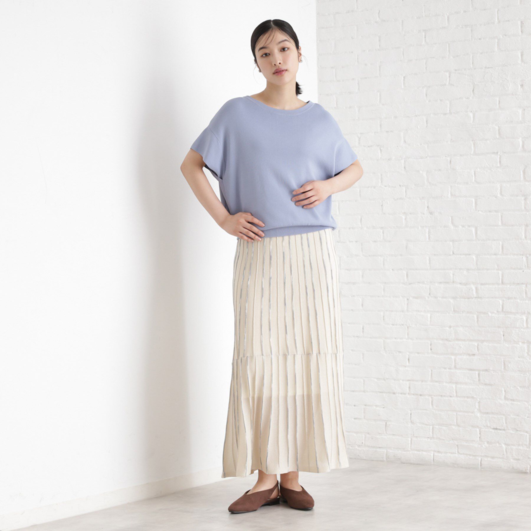 THE SHOP TK「ラメシアーストライプスカート【毛玉になりにくい/洗濯機OK】」|スカート|