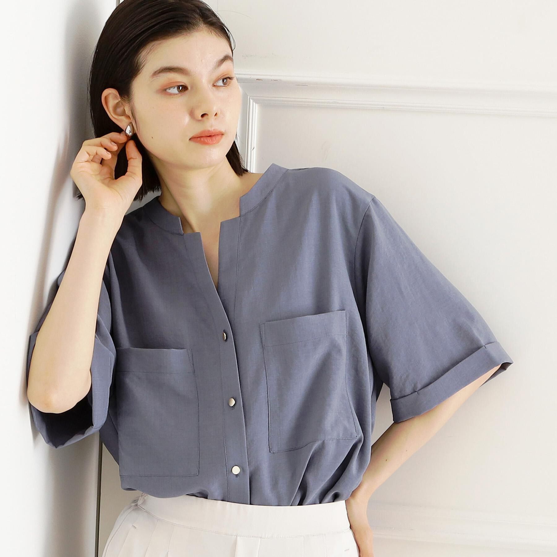 THE SHOP TK「【秋色入荷/インしなくても決まる】ダブルポケット5分袖シャツ/体型カバー／洗濯機OK」|シャツ・ブラウス|