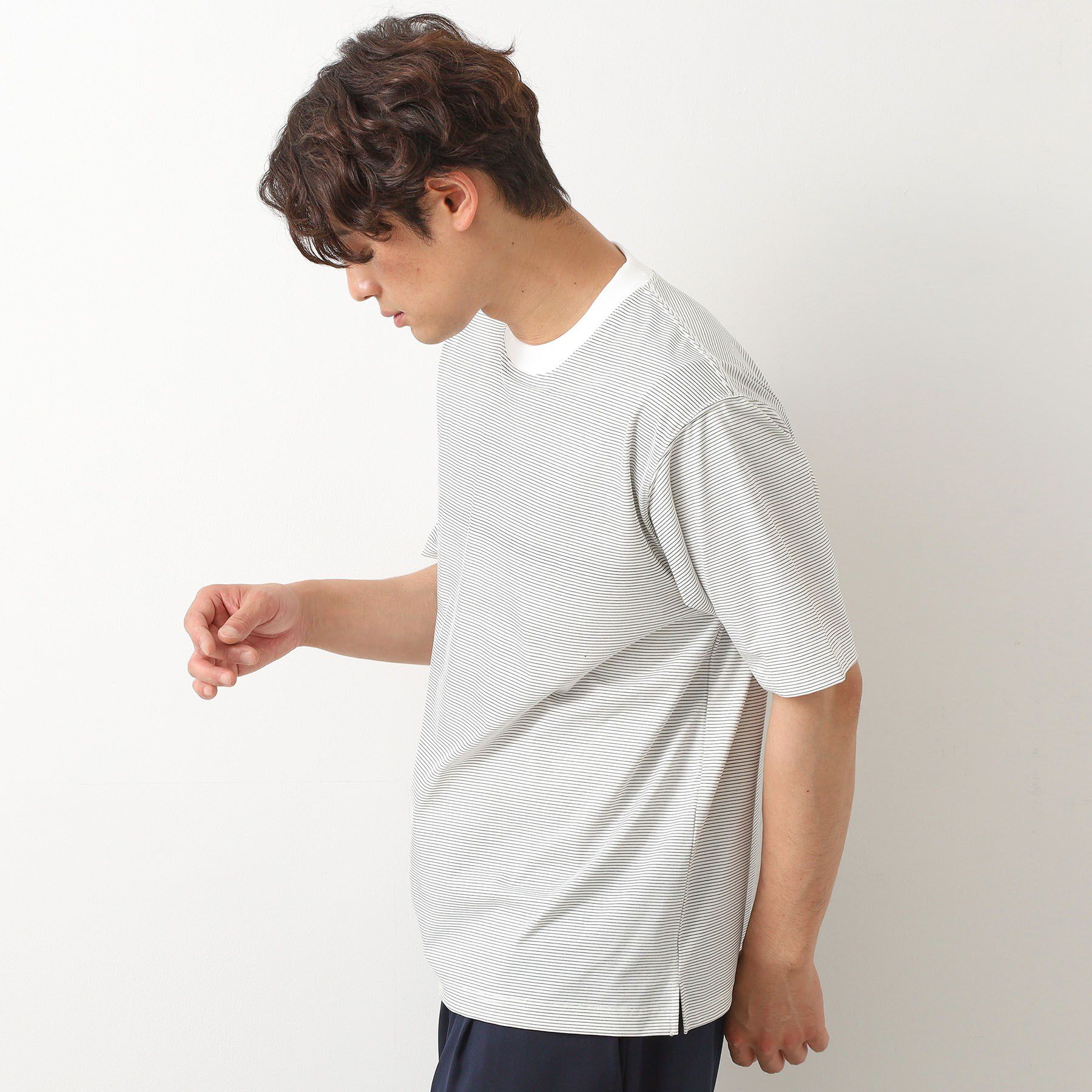 THE SHOP TK「パーフェクテックボーダー半袖Tシャツ 【吸水速乾／洗濯機OK】」|Tシャツ・カットソー|
