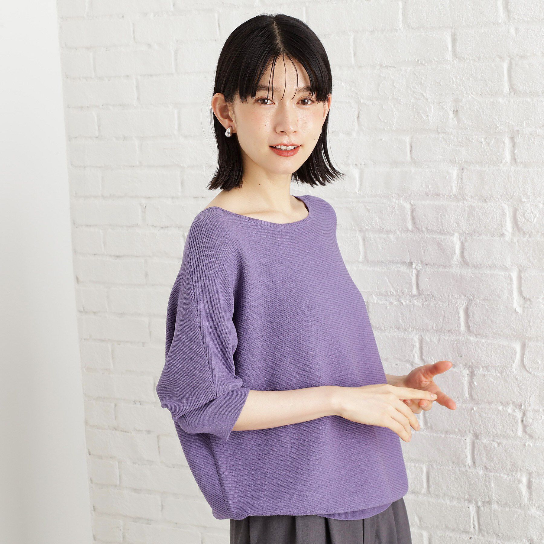 THE SHOP TK「6分袖ガータードルマンニット【エコベロ/洗濯機OK】」|ニット・セーター|