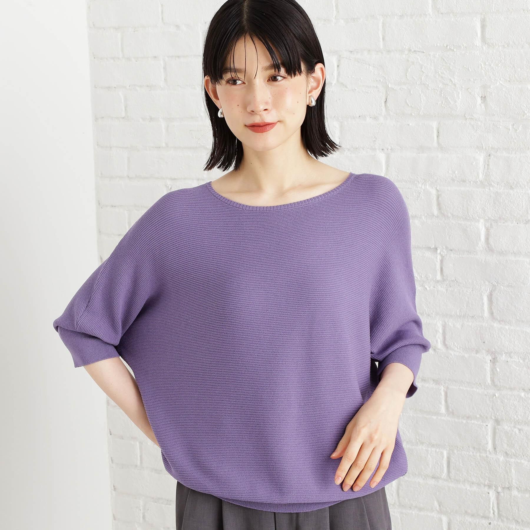 THE SHOP TK「6分袖ガータードルマンニット【エコベロ/洗濯機OK】」|ニット・セーター|パープル(082)
