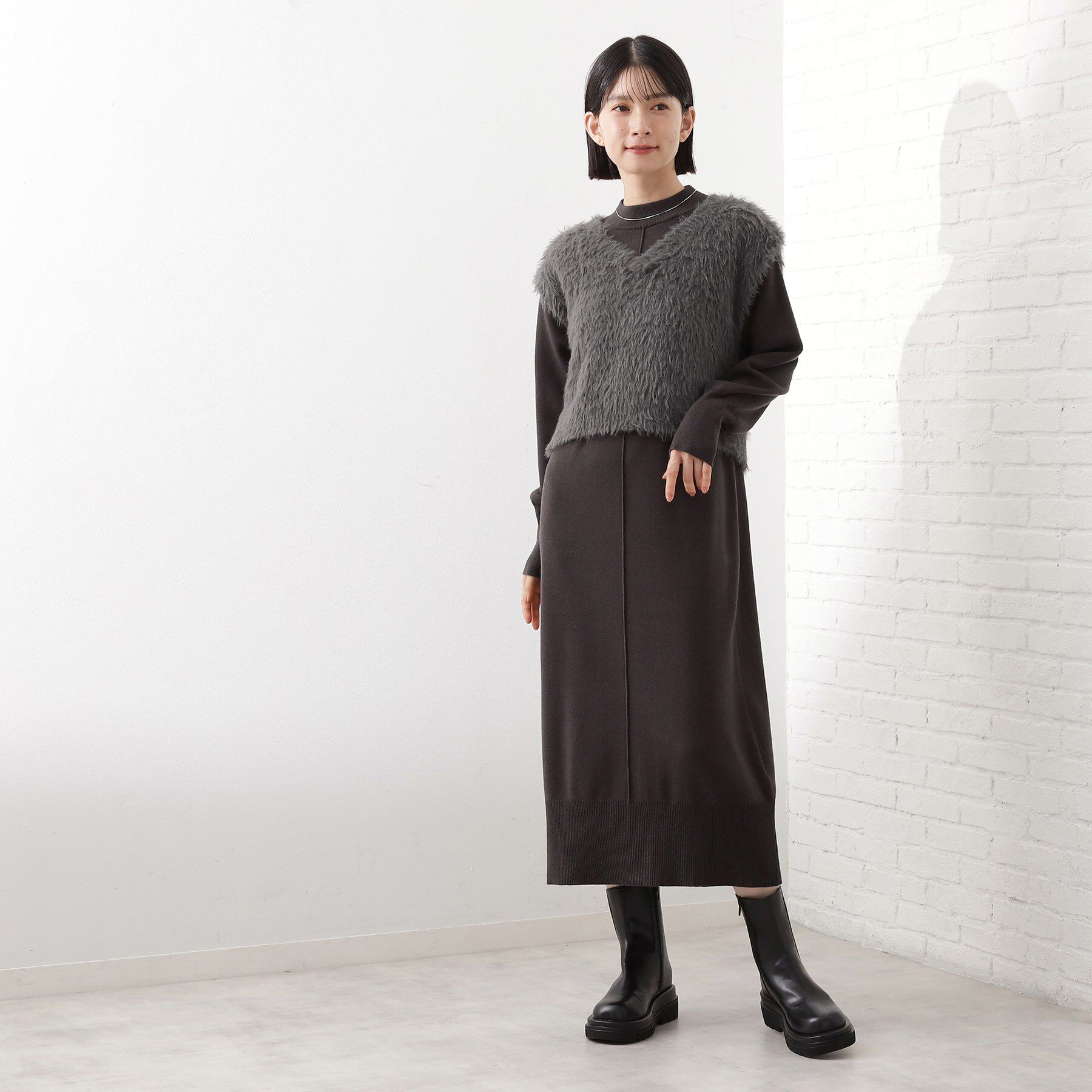 THE SHOP TK「優秀ふわふわベスト＆ニットワンピース【毛玉になりにくい/静電気防止/洗える】」|ワンピース|