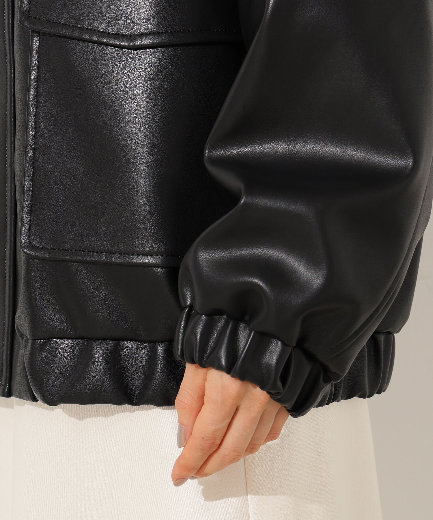  「フェイクレザーステンカラーブルゾン」|ブルゾン・スタジャン|