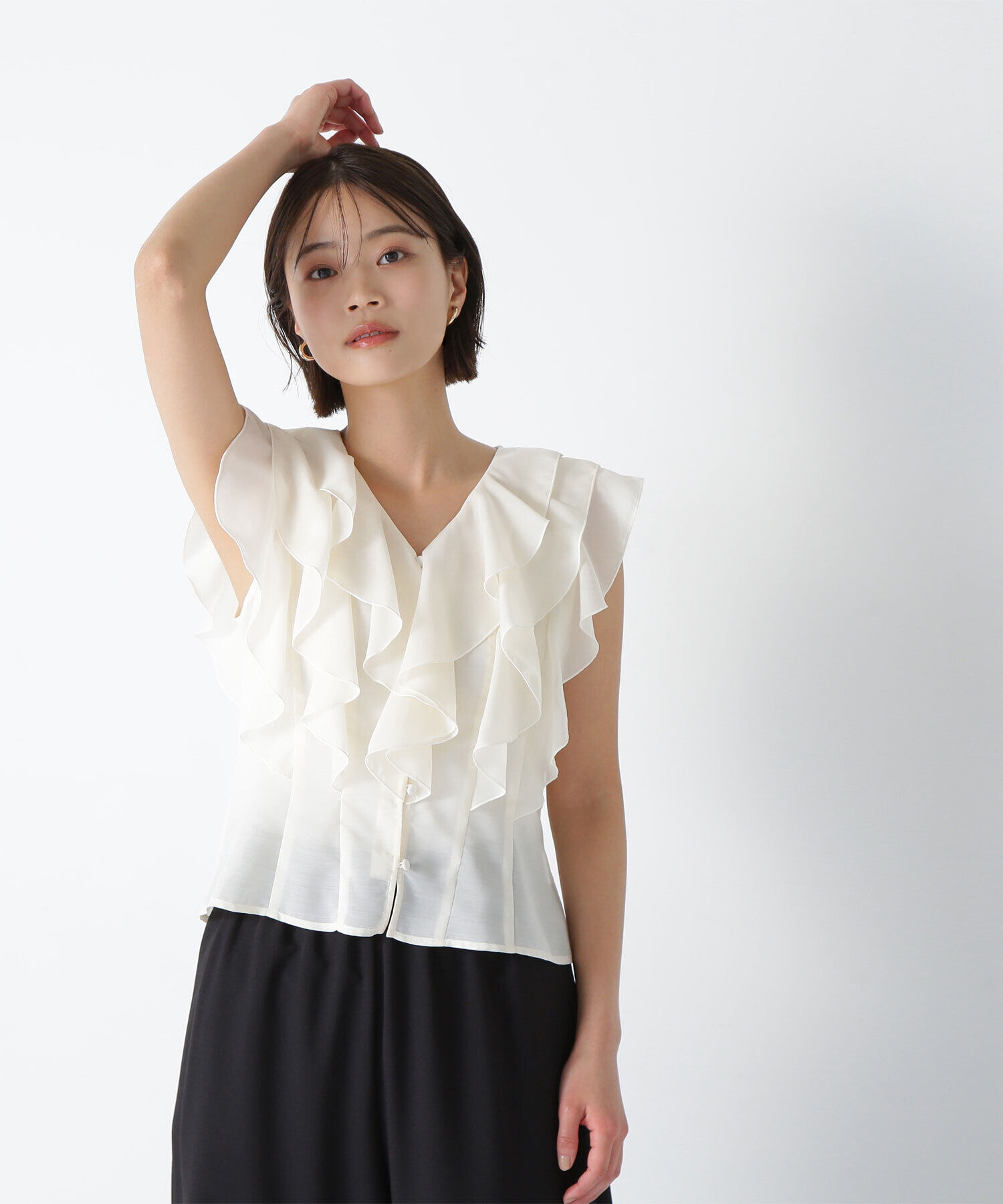  「シアーラッフルフリルブラウス」|シャツ・ブラウス|エクリュ1