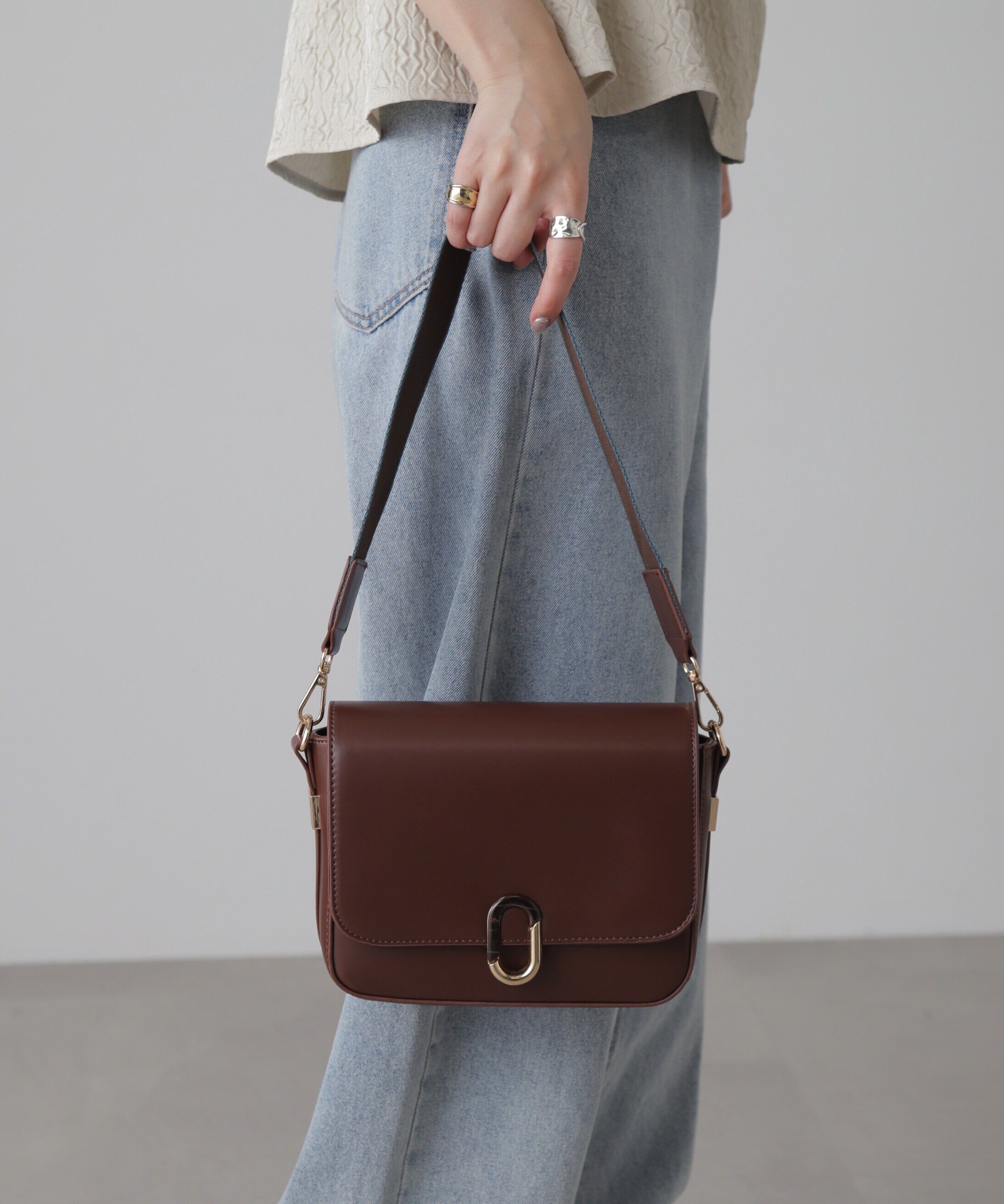  「レトロフラップショルダーバッグ」|その他|ブラウン