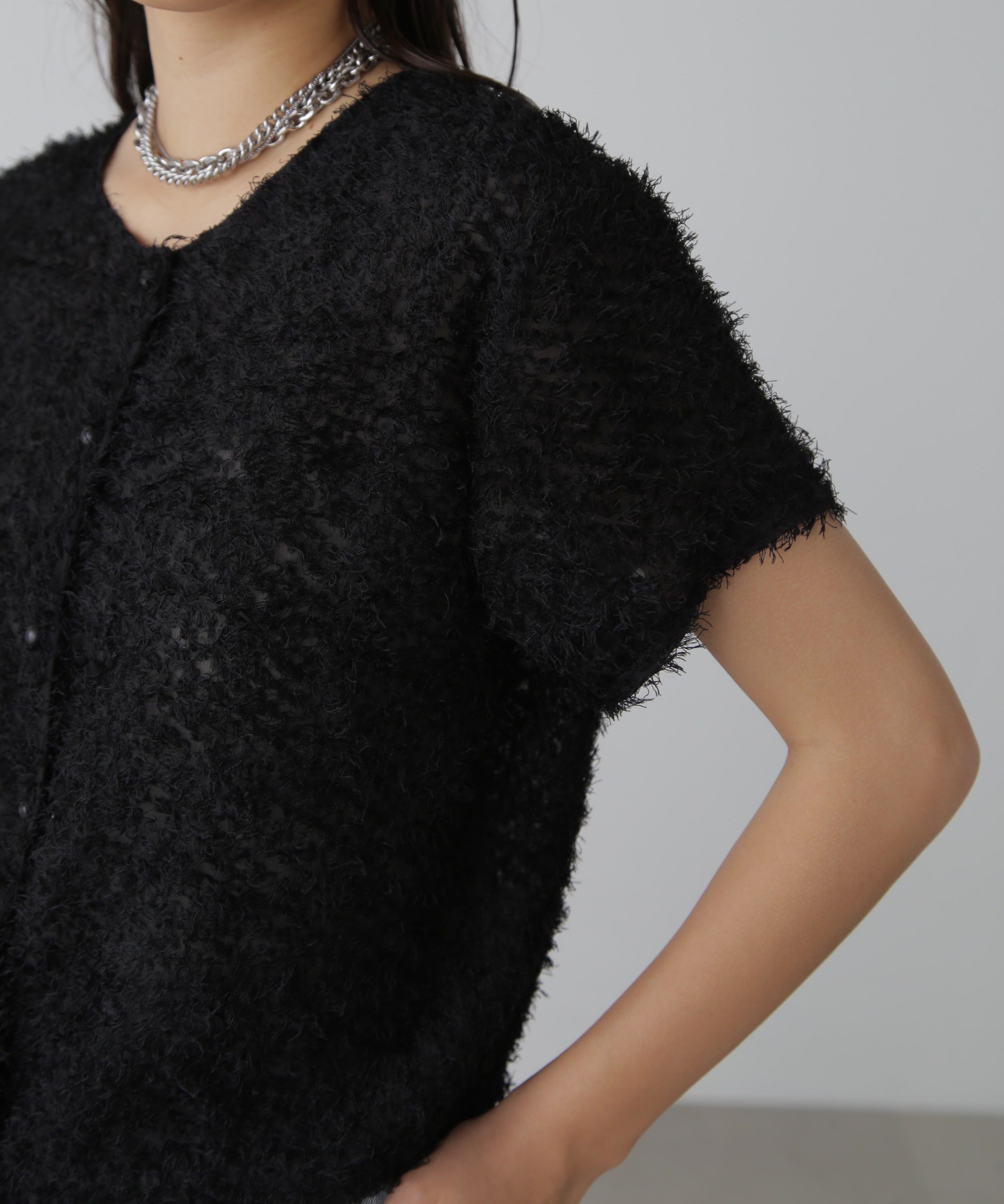  「フロントボタンカットジャガードブラウス」|シャツ・ブラウス|