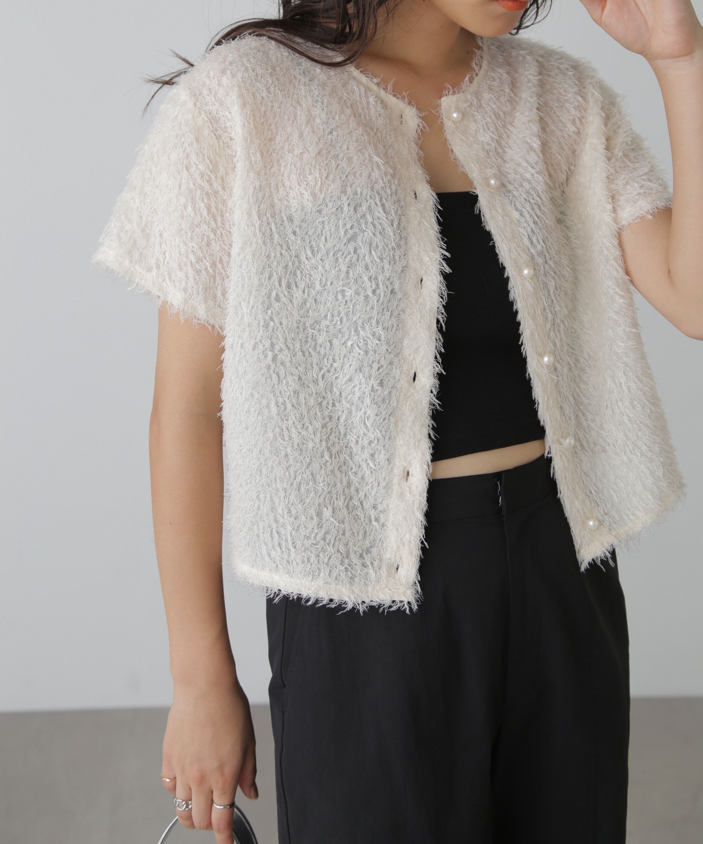  「フロントボタンカットジャガードブラウス」|シャツ・ブラウス|