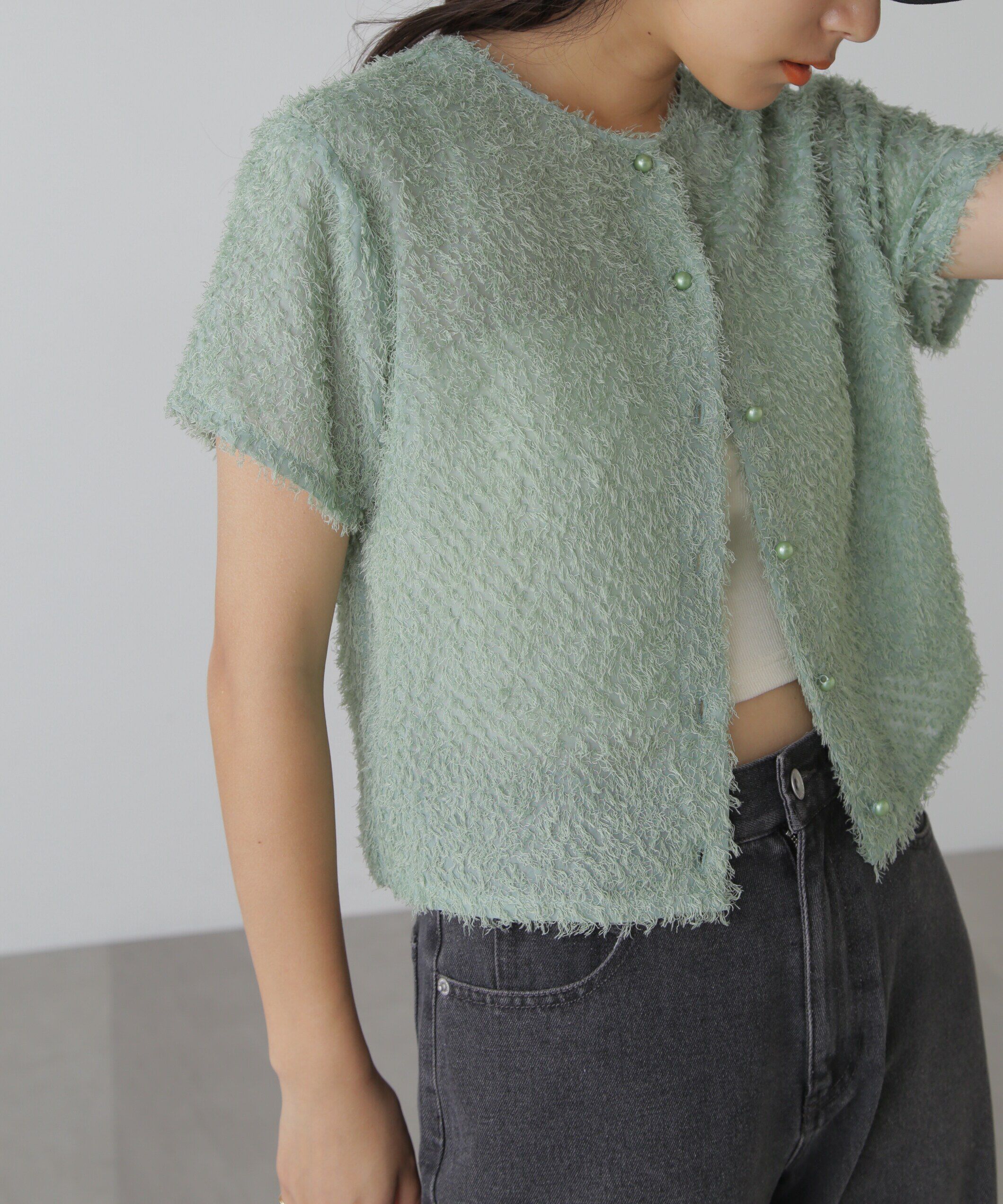  「フロントボタンカットジャガードブラウス」|シャツ・ブラウス|