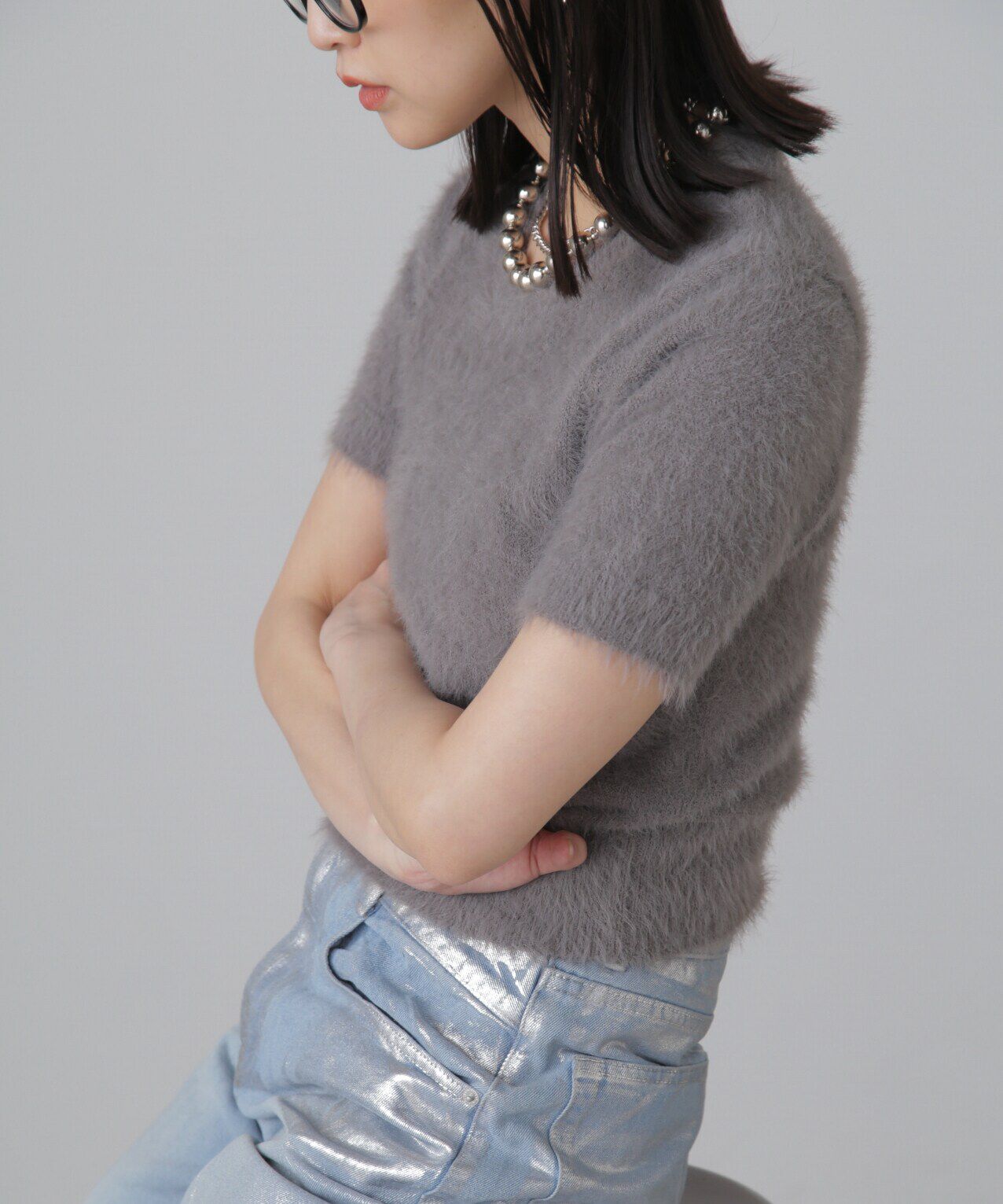  「シャギー半袖ニット」|ニット・セーター|