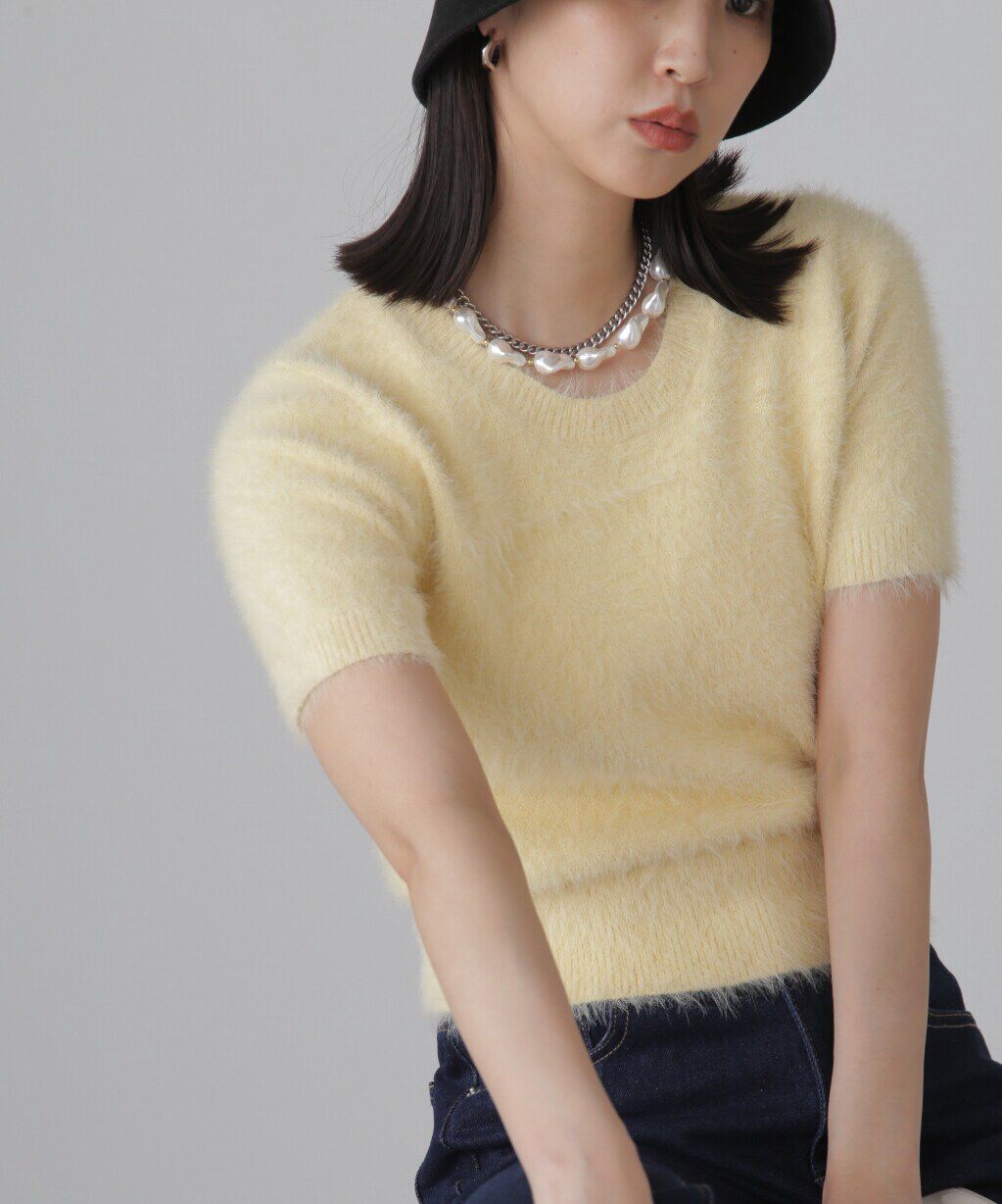 「シャギー半袖ニット」|ニット・セーター|[WEB限定]イエロ