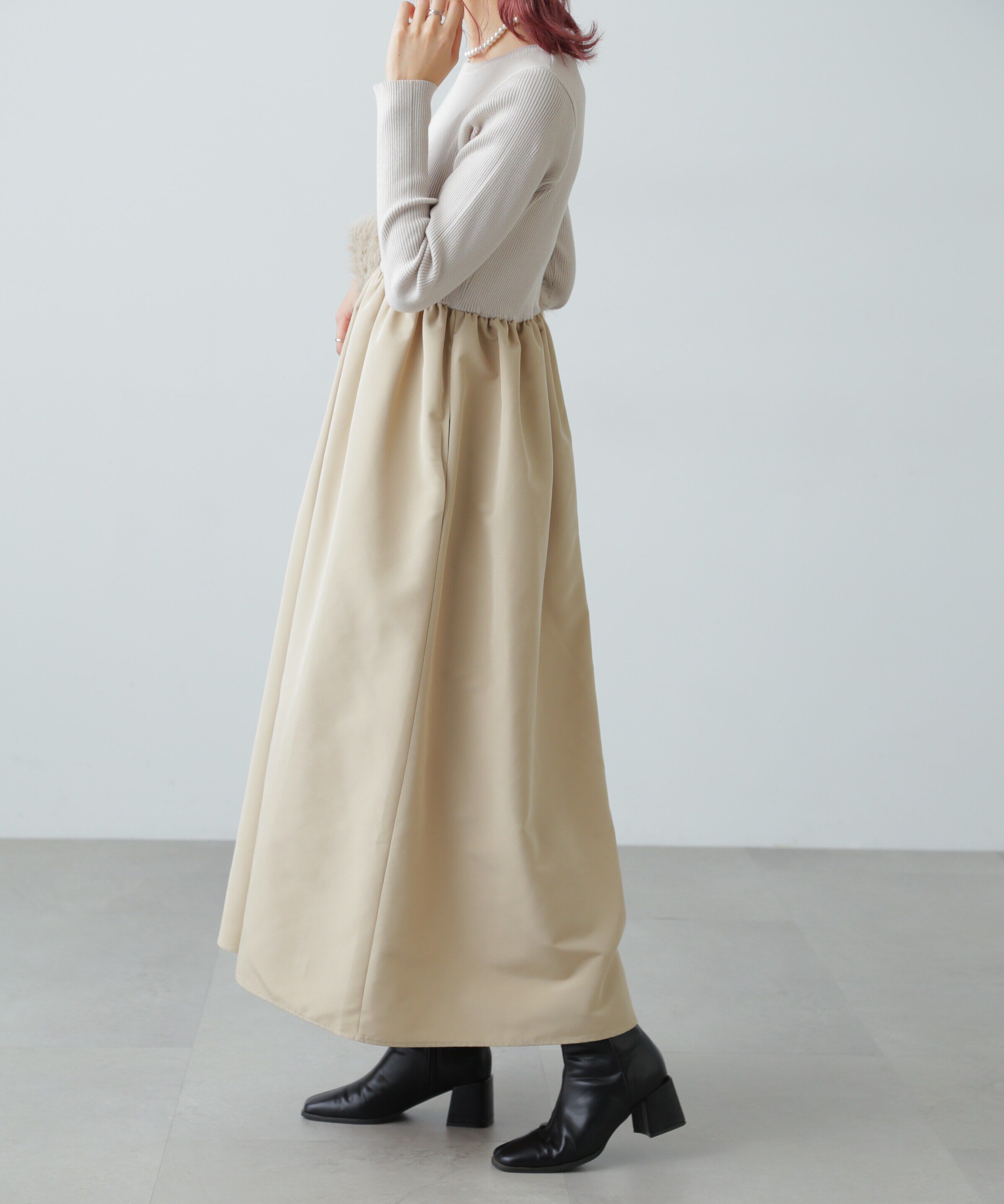  「布帛ドッキングクルーネックワンピース」|ワンピース|