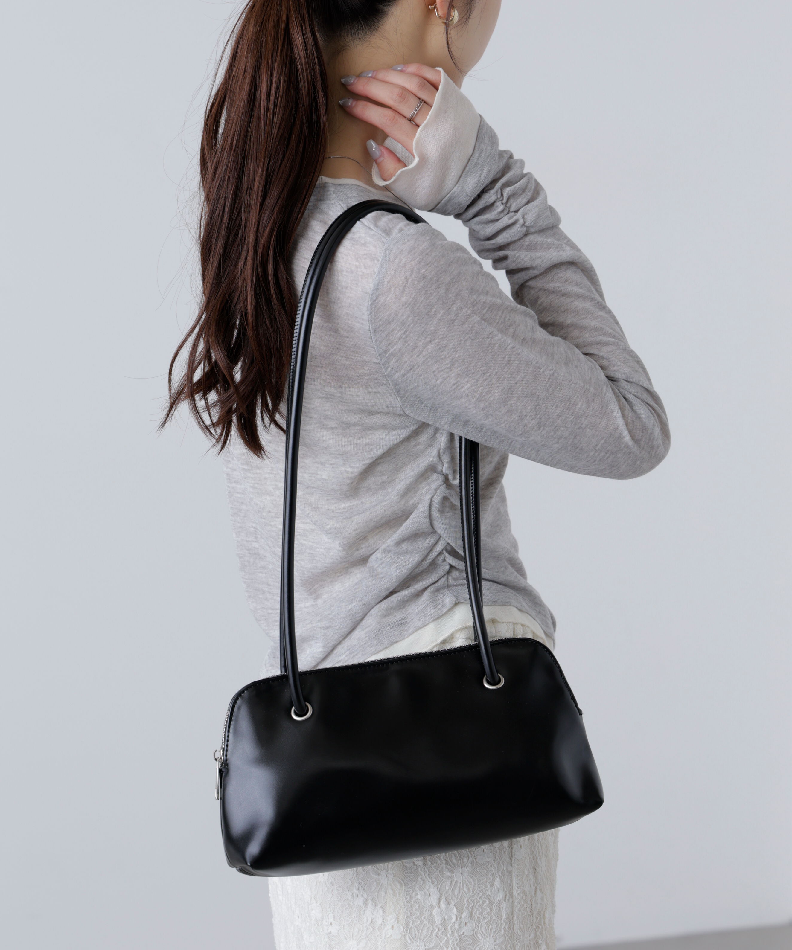  「ロングショルダー横長バッグ」|その他|ブラック