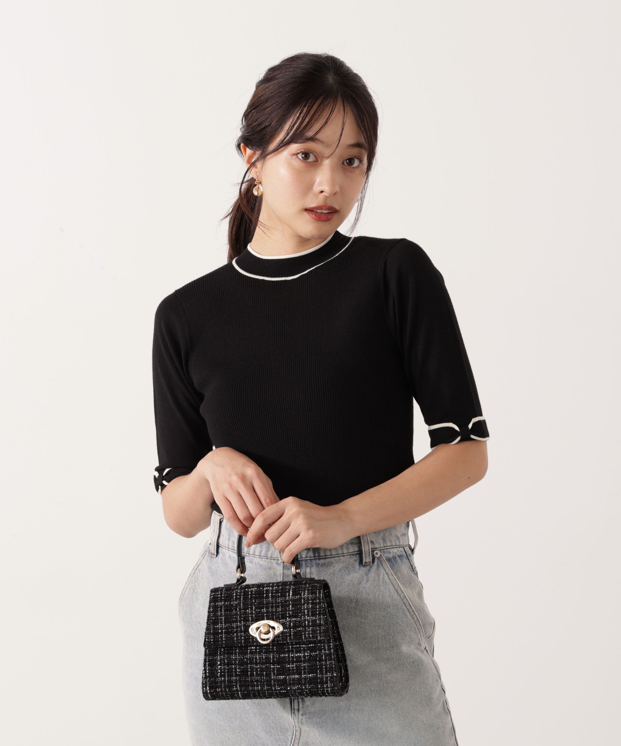 PROPORTION BODY DRESSING「＜ハンドウォッシャブル＞リボンスリーブ配色ニット」|ニット・セーター|