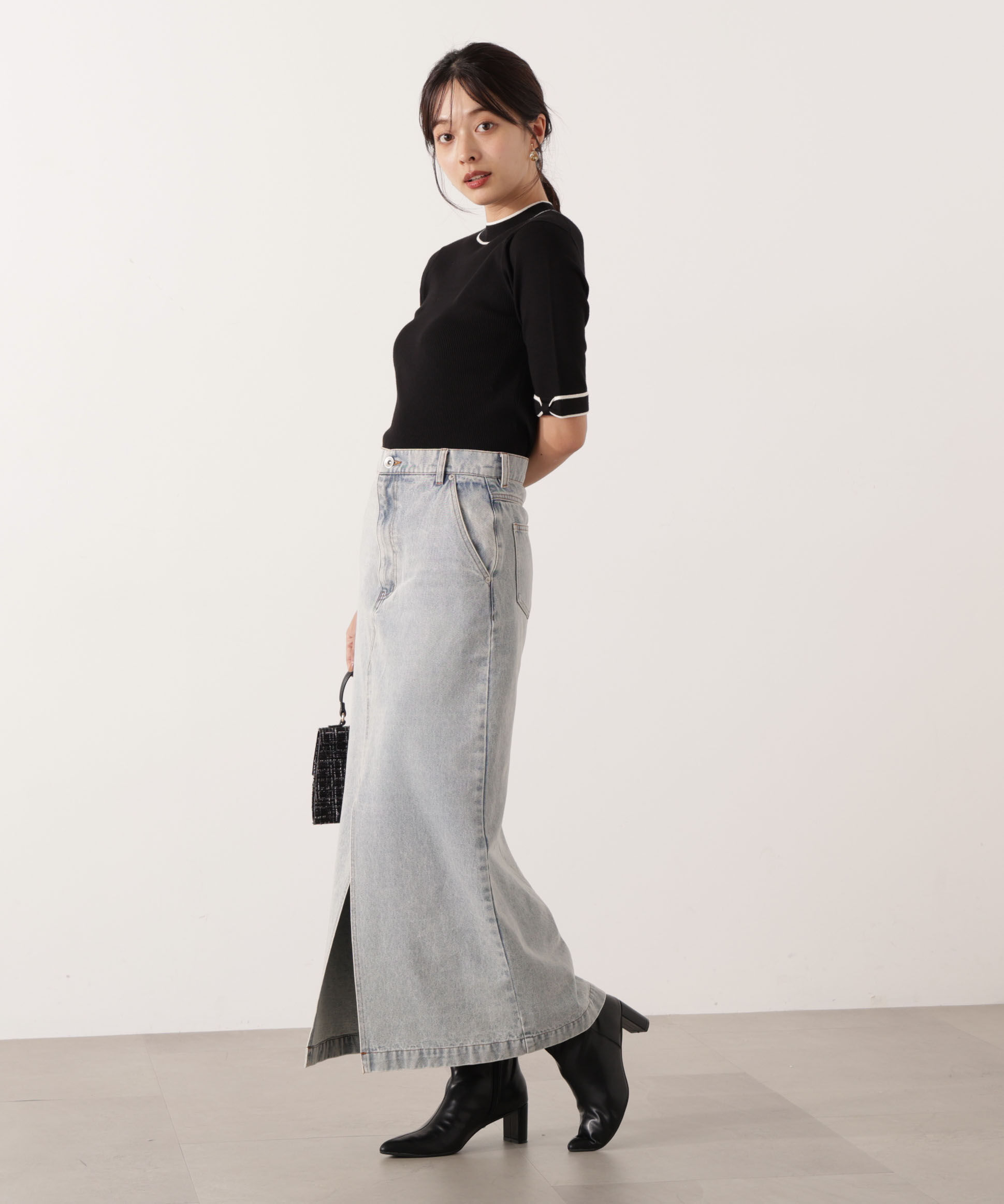 PROPORTION BODY DRESSING「＜ハンドウォッシャブル＞リボンスリーブ配色ニット」|ニット・セーター|