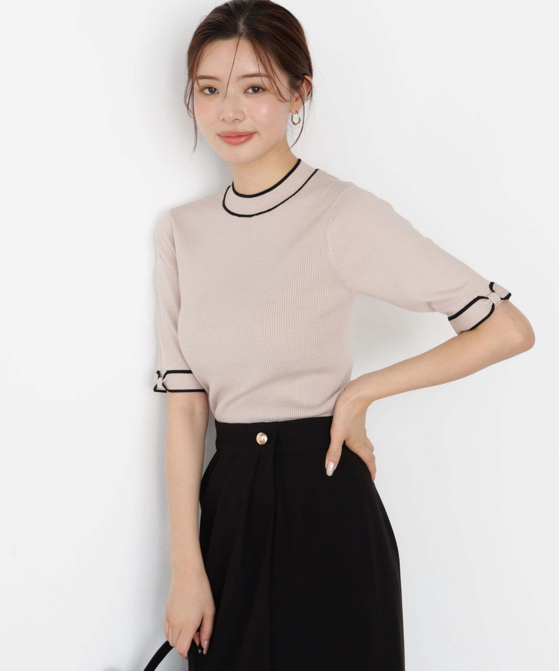 PROPORTION BODY DRESSING「＜ハンドウォッシャブル＞リボンスリーブ配色ニット」|ニット・セーター|