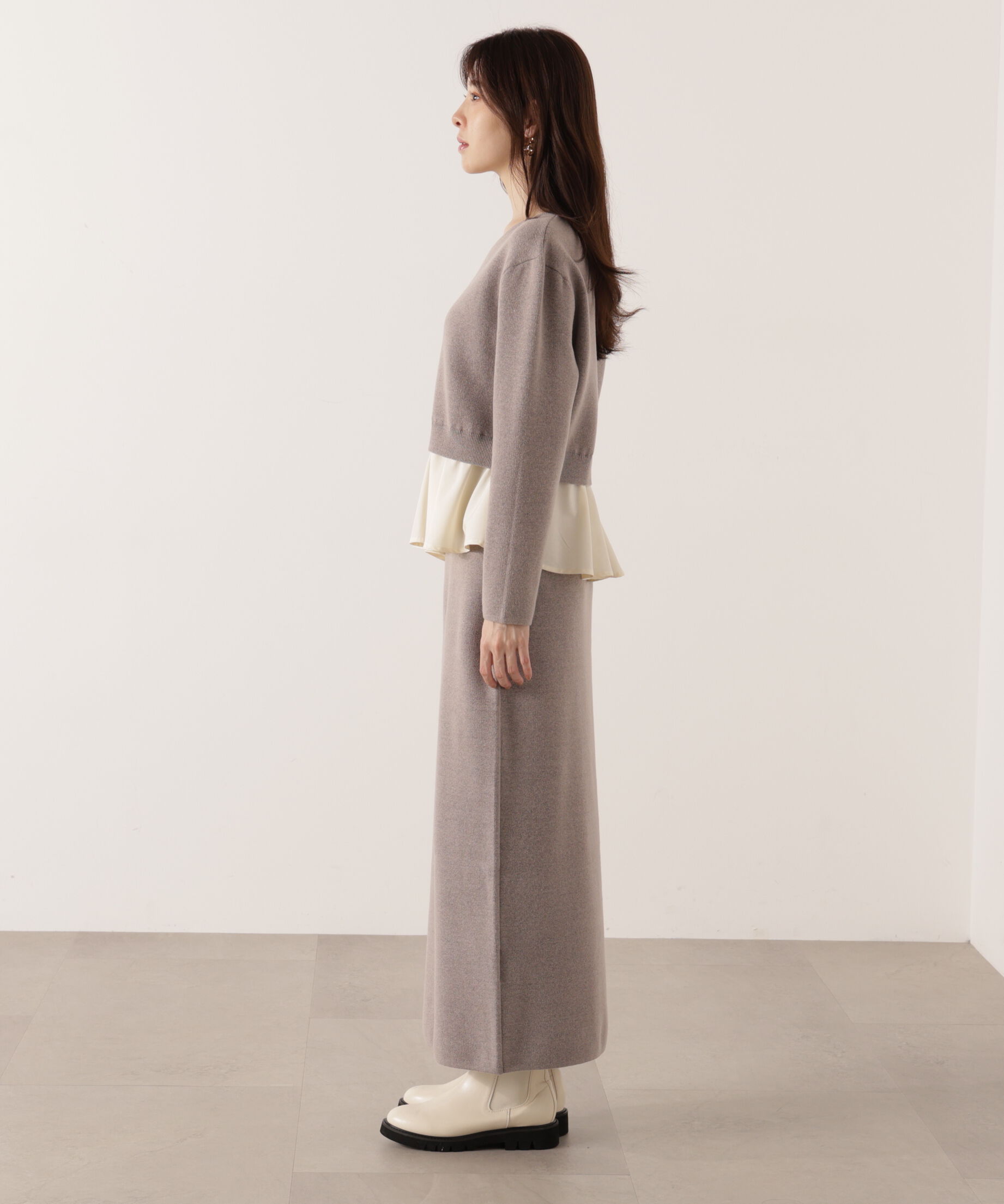 PROPORTION BODY DRESSING「＜ウォッシャブル＞ランダムヘムペプラムニットSETUP 25AW」|ワンピース|