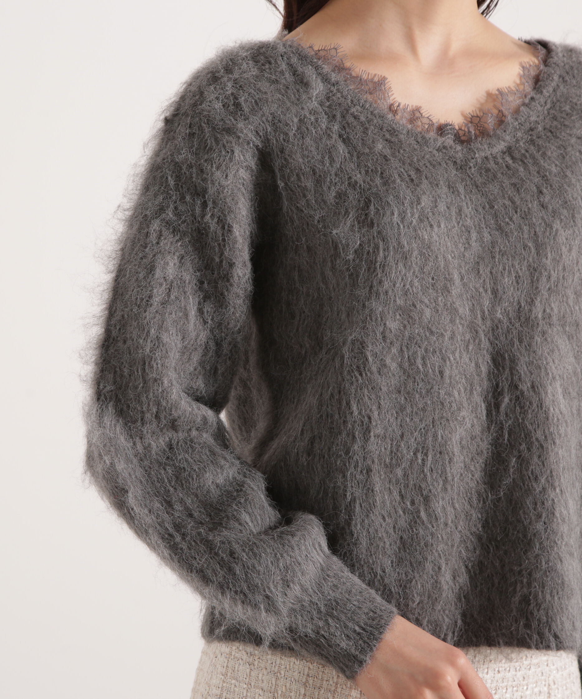 PROPORTION BODY DRESSING「襟元レースニットトップ 25AW」|ニット・セーター|