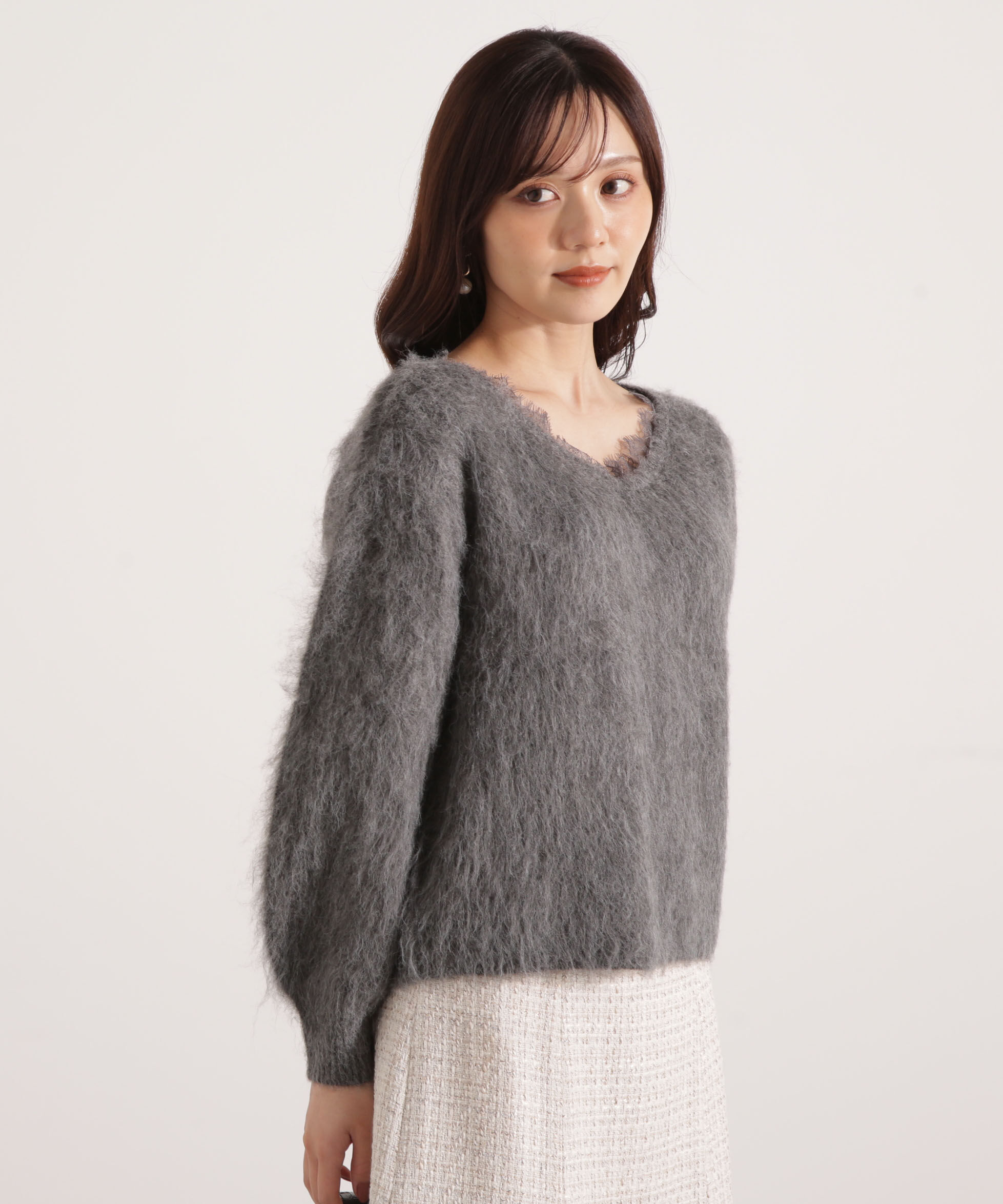 PROPORTION BODY DRESSING「襟元レースニットトップ 25AW」|ニット・セーター|