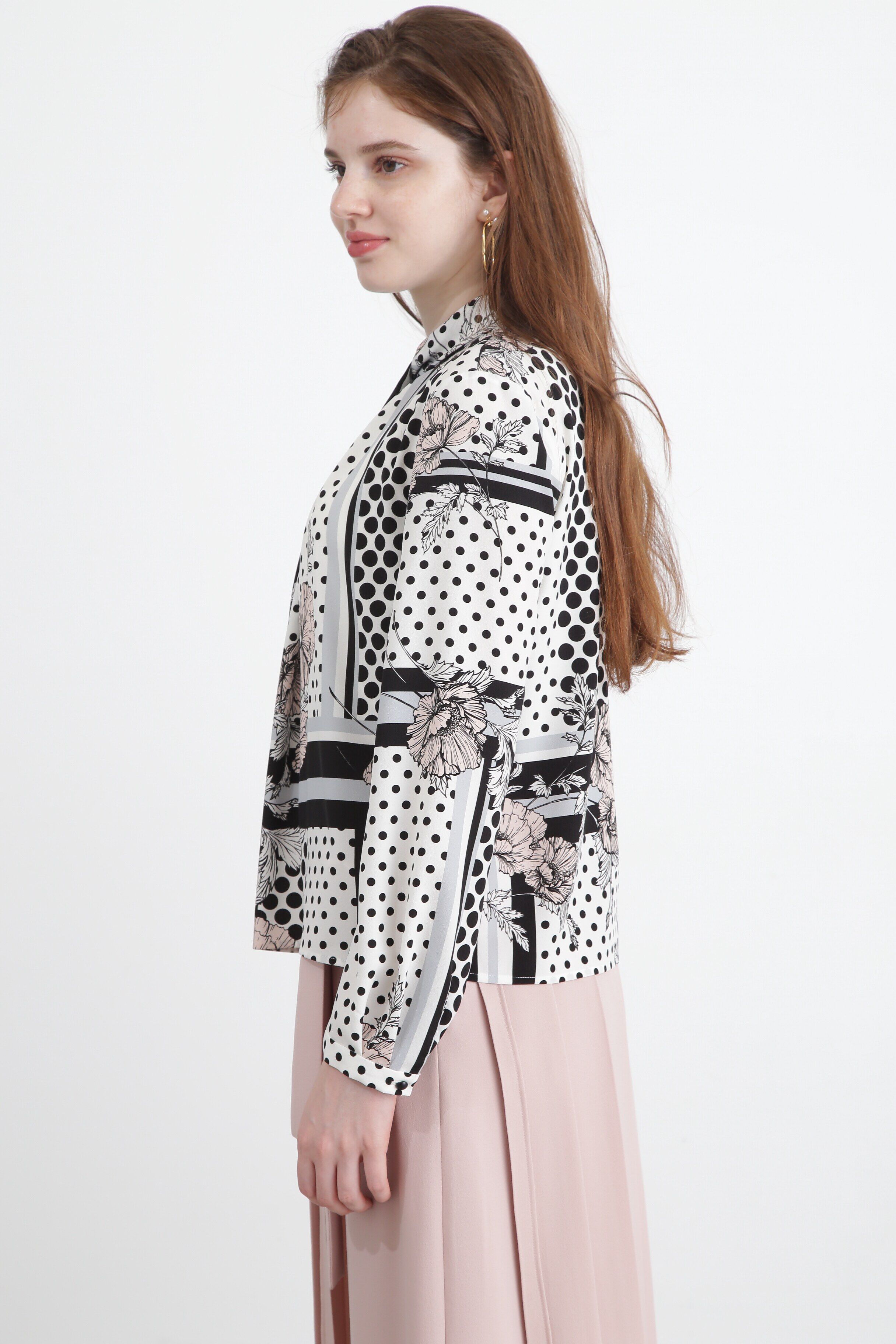  「◆ラインブロックフラワープリントブラウス」|シャツ・ブラウス|