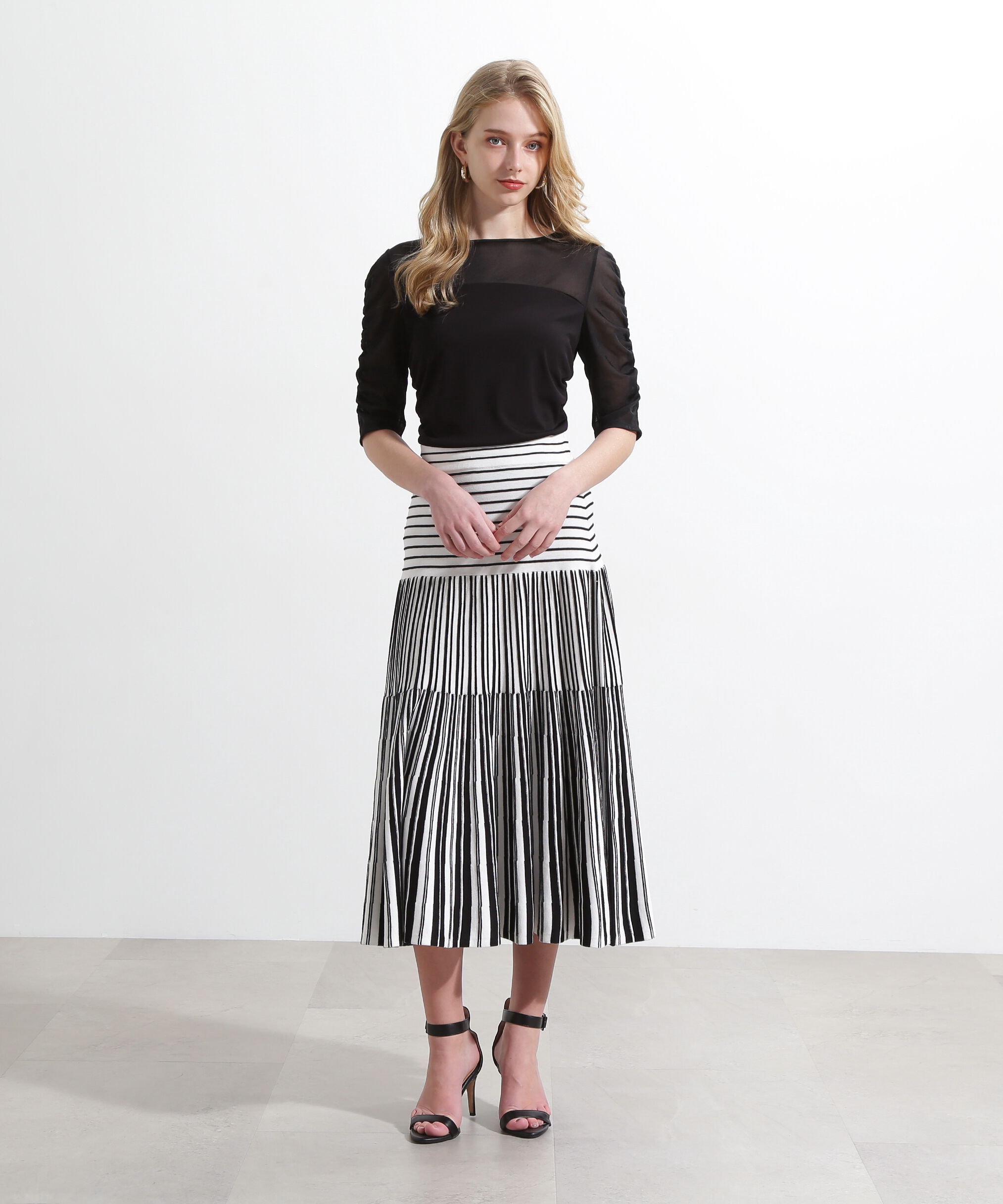  「バイカラーストライプフレアーニットスカート」|スカート|