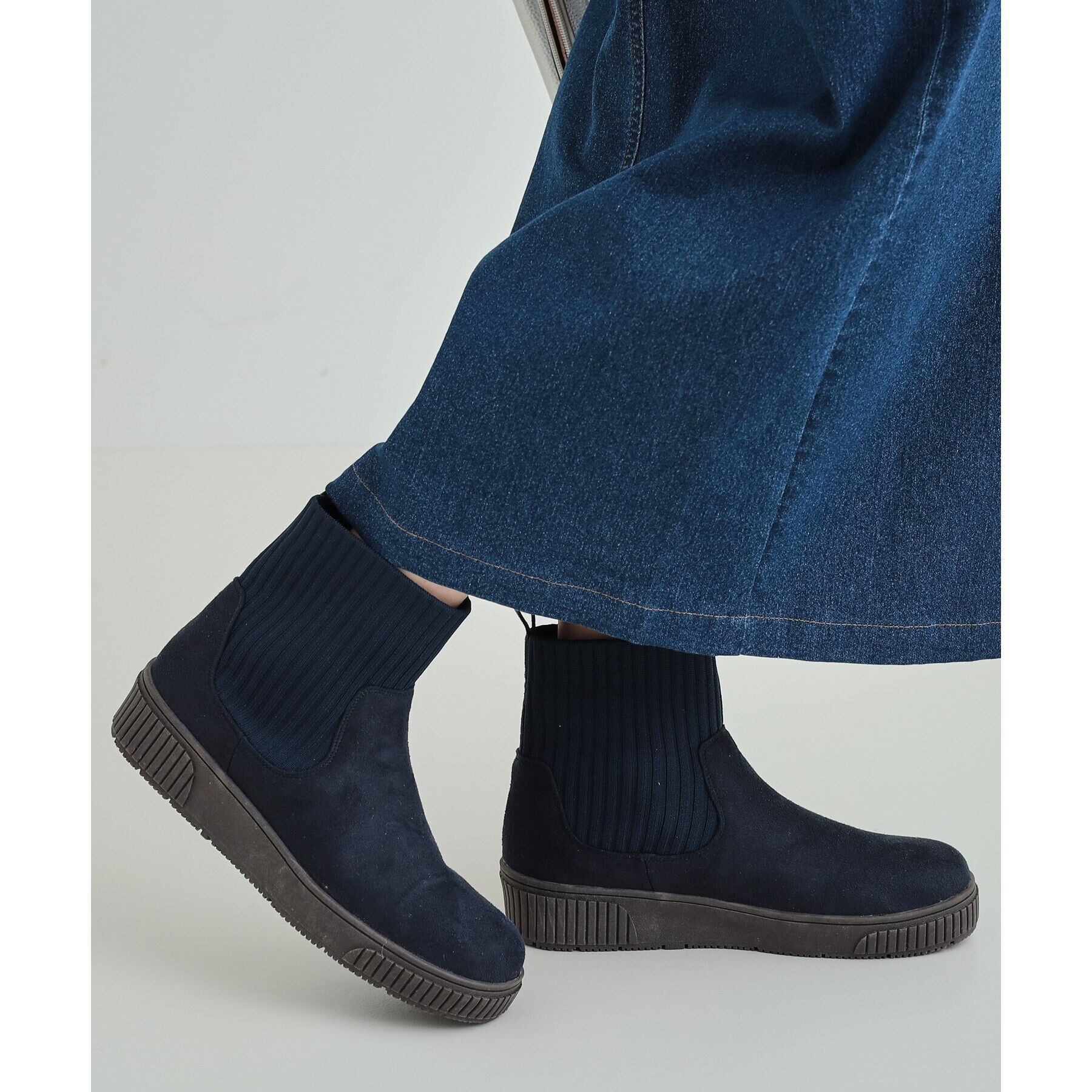 SHOO･LA･RUE「【高レビュー/撥水】すっぽりラクラク はきぐちニットブーツ」|ショートブーツ|