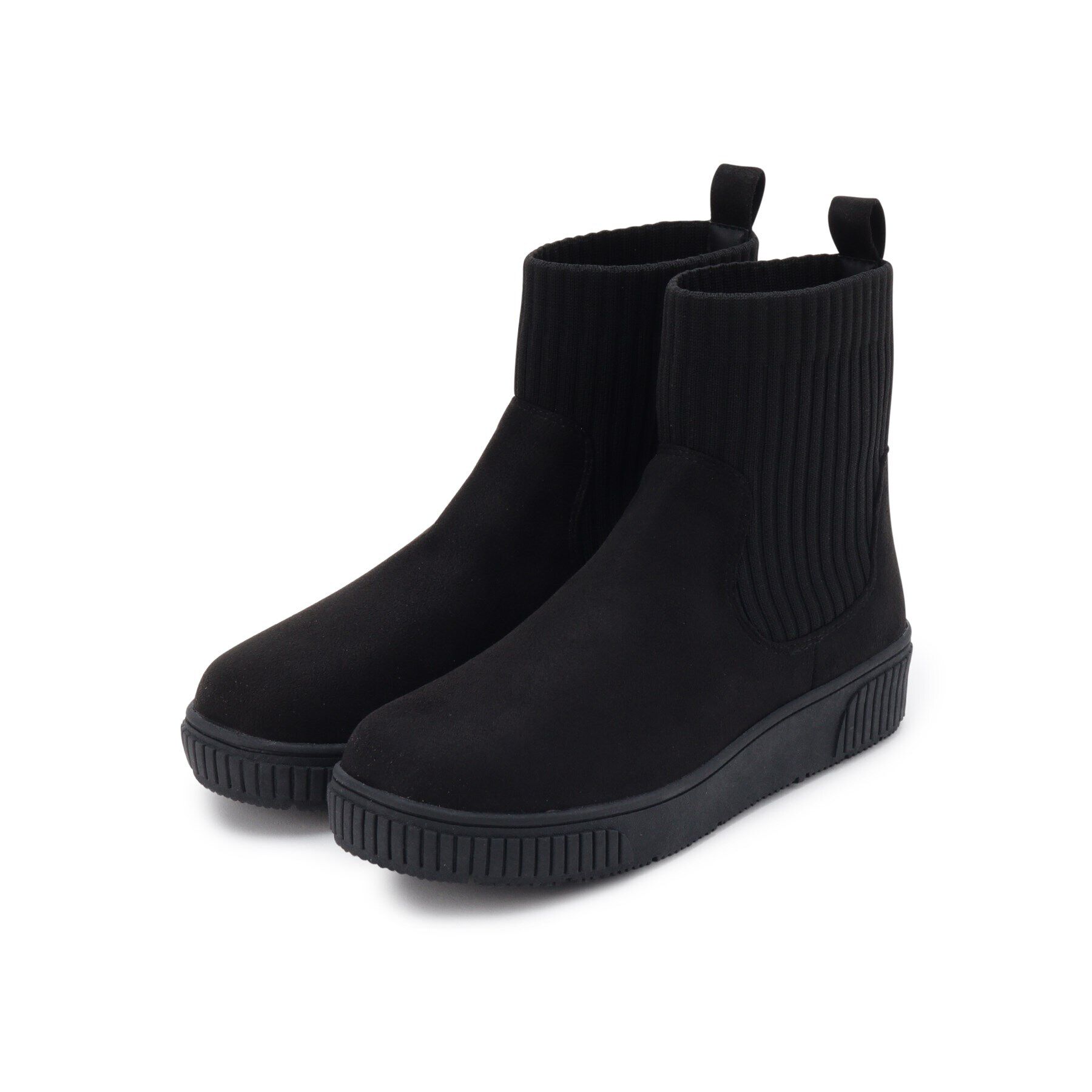 SHOO･LA･RUE「【高レビュー/撥水】すっぽりラクラク はきぐちニットブーツ」|ショートブーツ|ブラック(019)