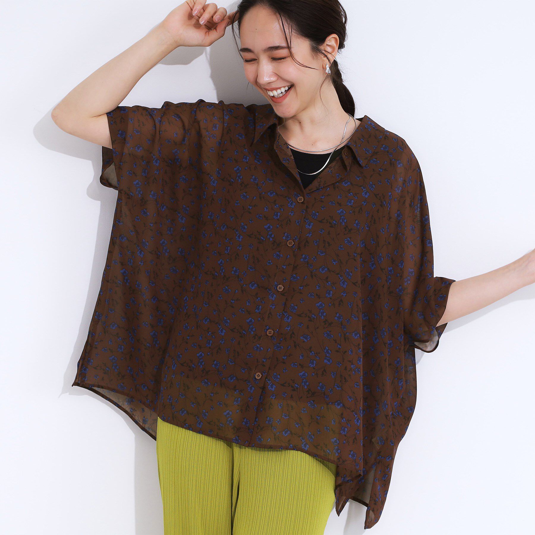 SHOO･LA･RUE「大人のシアー感 ゆるさらポンチョシャツ」|シャツ・ブラウス|ブラウン(744)