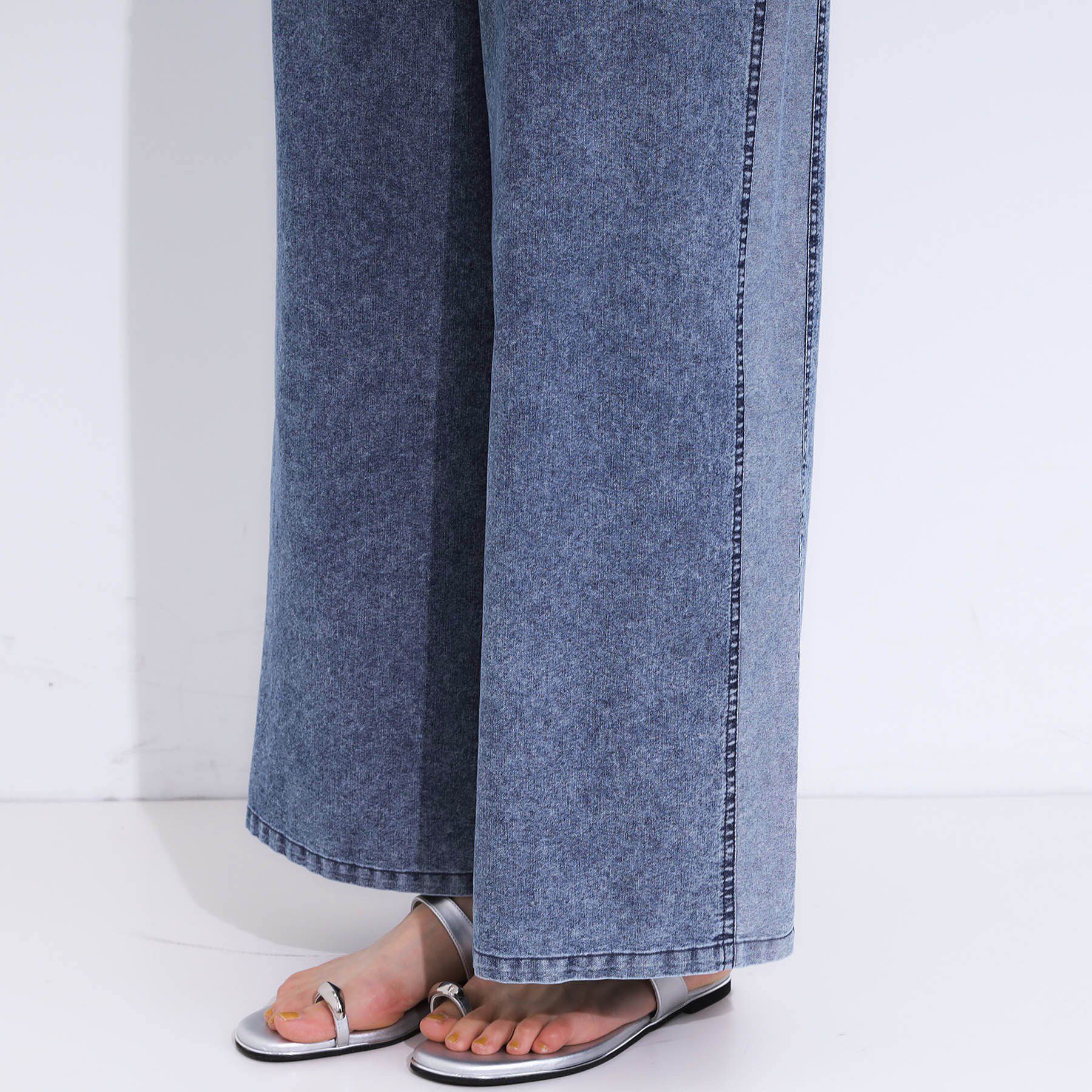 SHOO･LA･RUE「【S-LL】サイドラインがアクセント イージーデニムパンツ」|デニム|