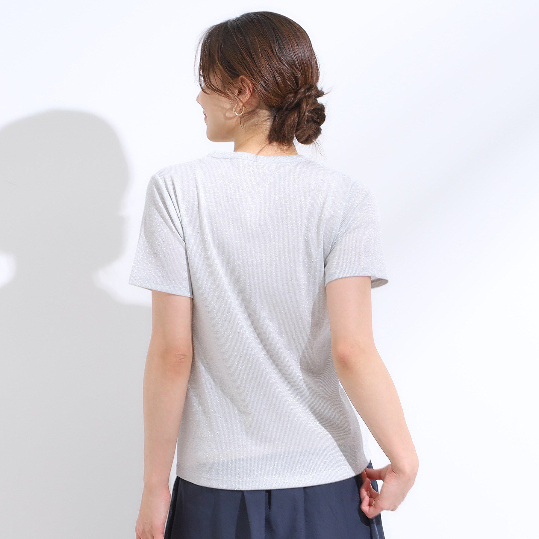 SHOO･LA･RUE「【S-LL】大人のラメ感 テレコ半袖トップス」|Tシャツ・カットソー|