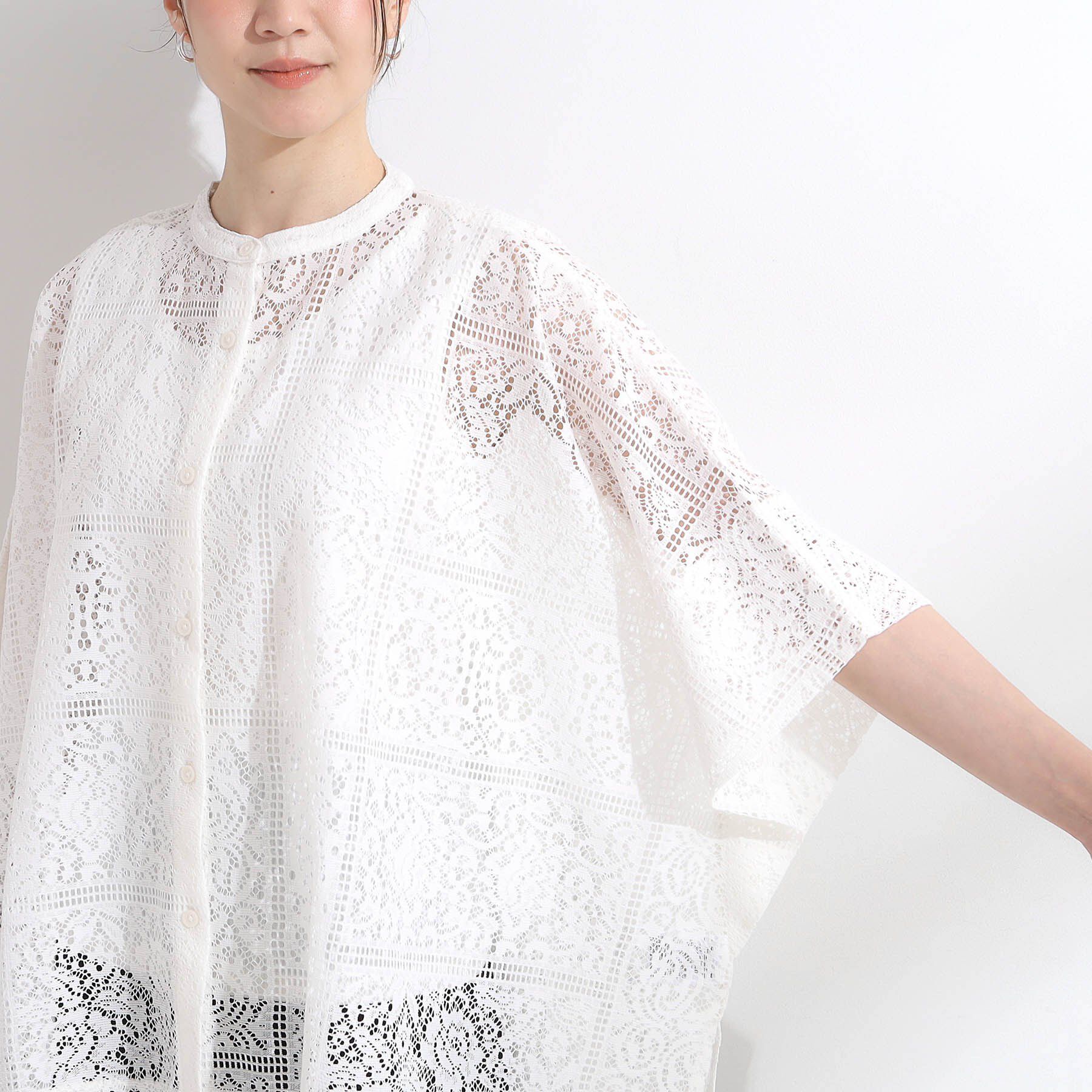 SHOO･LA･RUE「大人レトロスタイルに レースポンチョシャツ」|シャツ・ブラウス|
