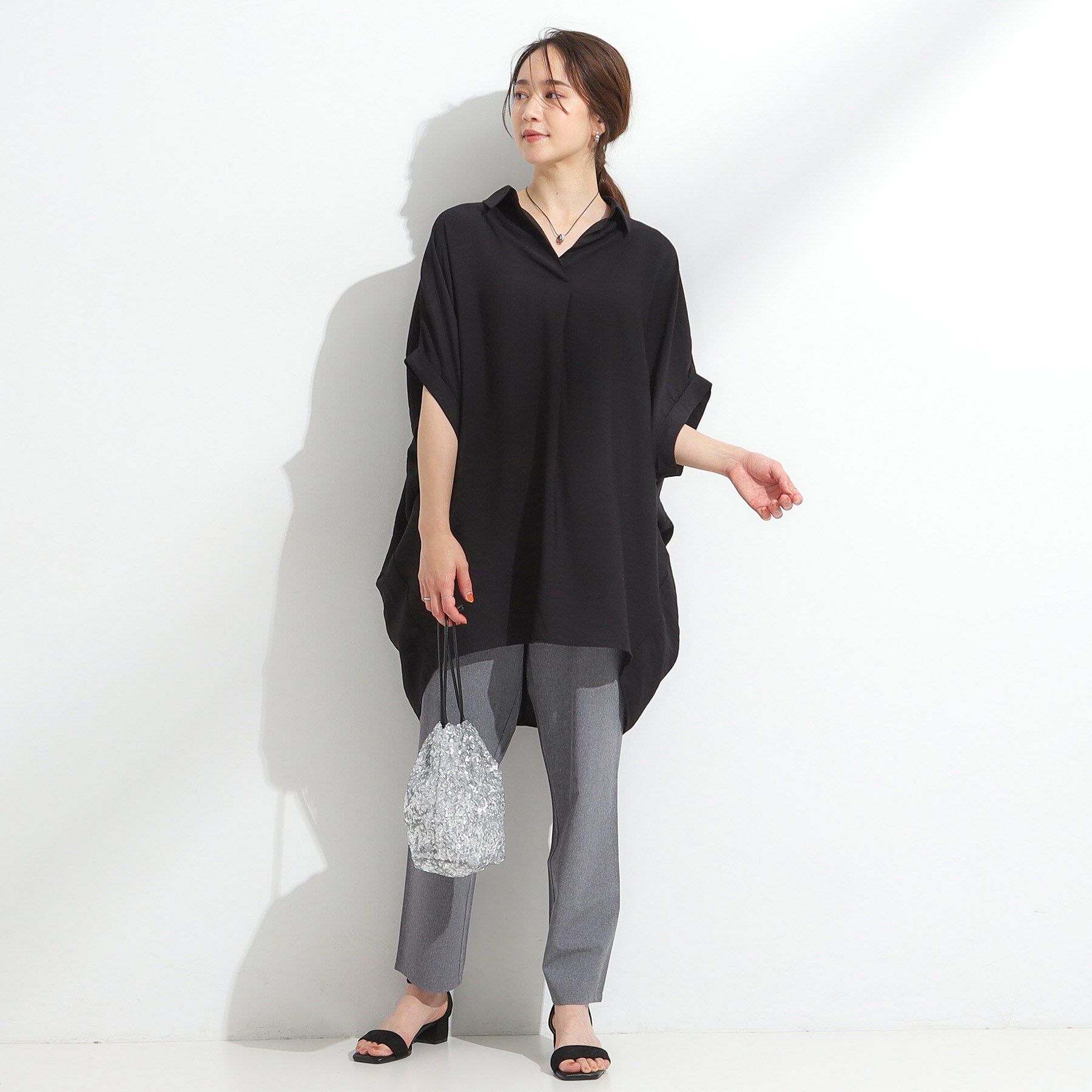 SHOO･LA･RUE「【ひんやり/S-LL】すっきりきれいに体型カバー コクーンシルエットワンピース」|チュニック|