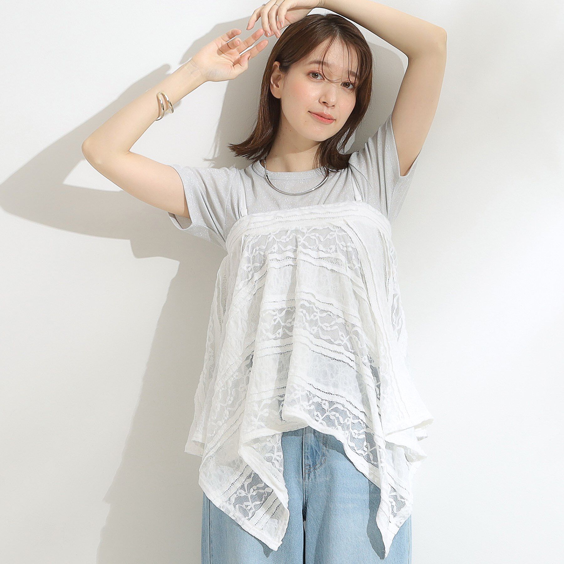 SHOO･LA･RUE「【2WAY】スカートにもなる イレヘム レースビスチェ」|キャミソール|ホワイト(001)