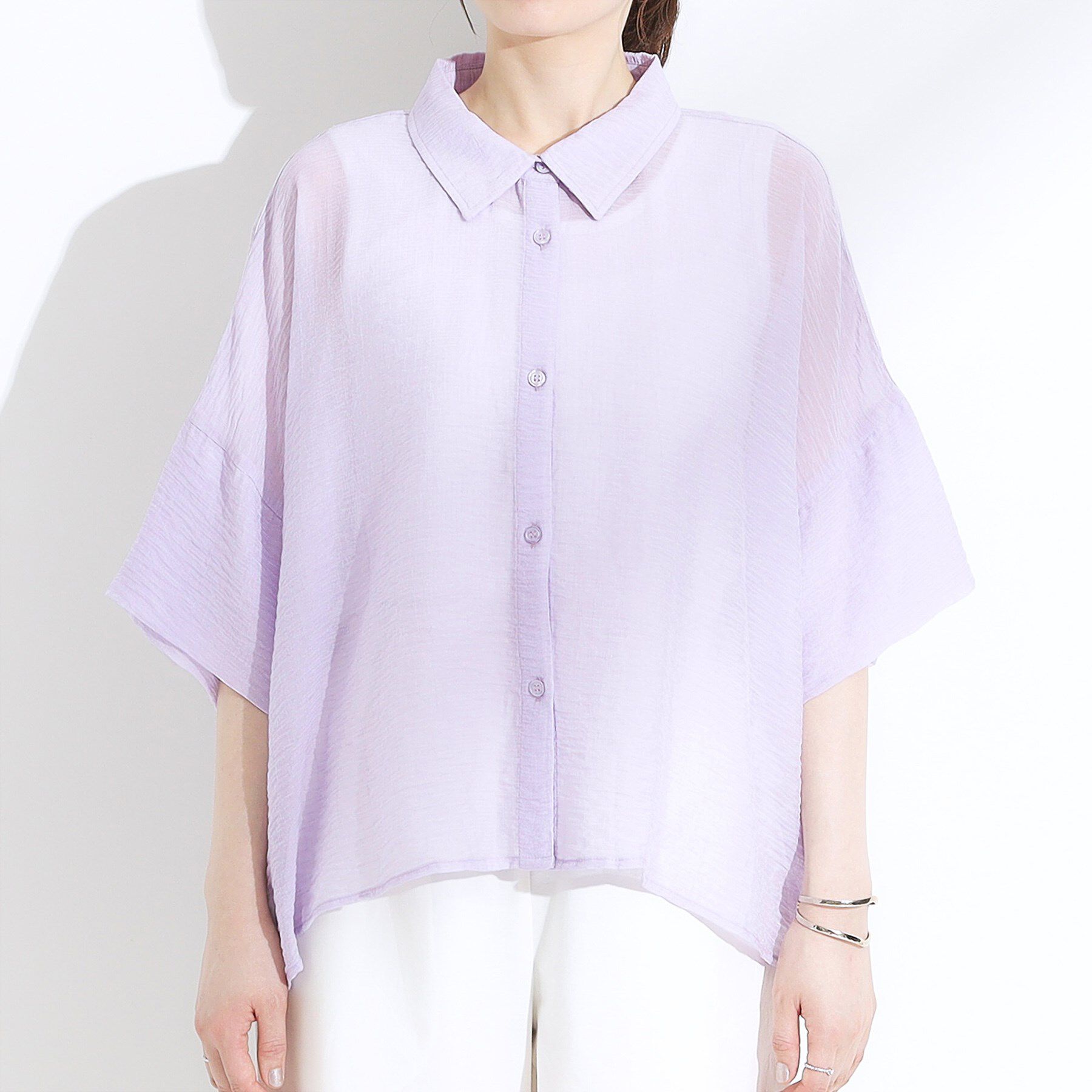 SHOO･LA･RUE「ゆるっと感がこなれ見え ワッシャーシアー半袖シャツ」|シャツ・ブラウス|