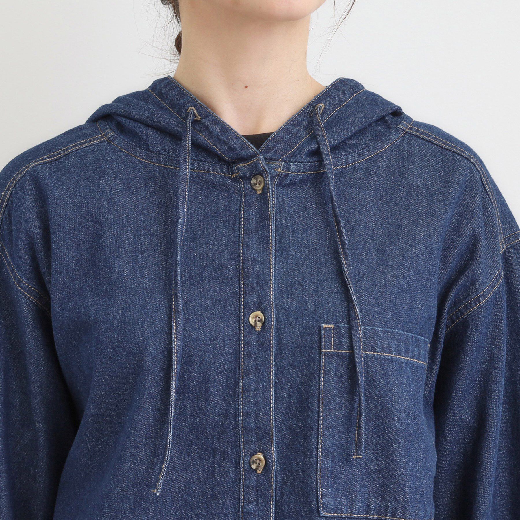 SHOO･LA･RUE「【S-LL】こなれ感ある着こなしに デニムフーディーブルゾン」|デニムジャケット|