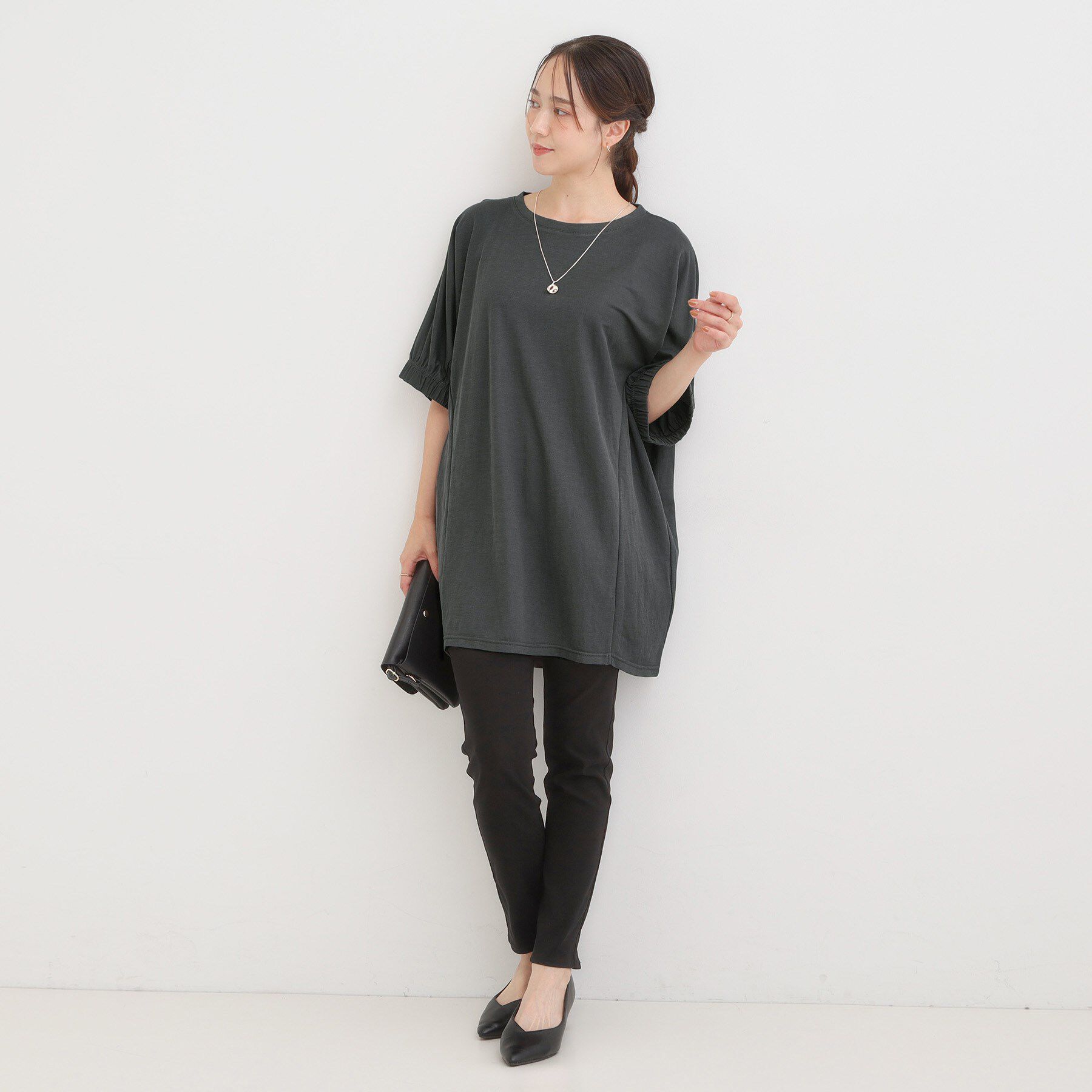 SHOO･LA･RUE「【S-LL/ひんやり】さらさらタッチが心地よい コクーンシルエットチュニック」|チュニック|