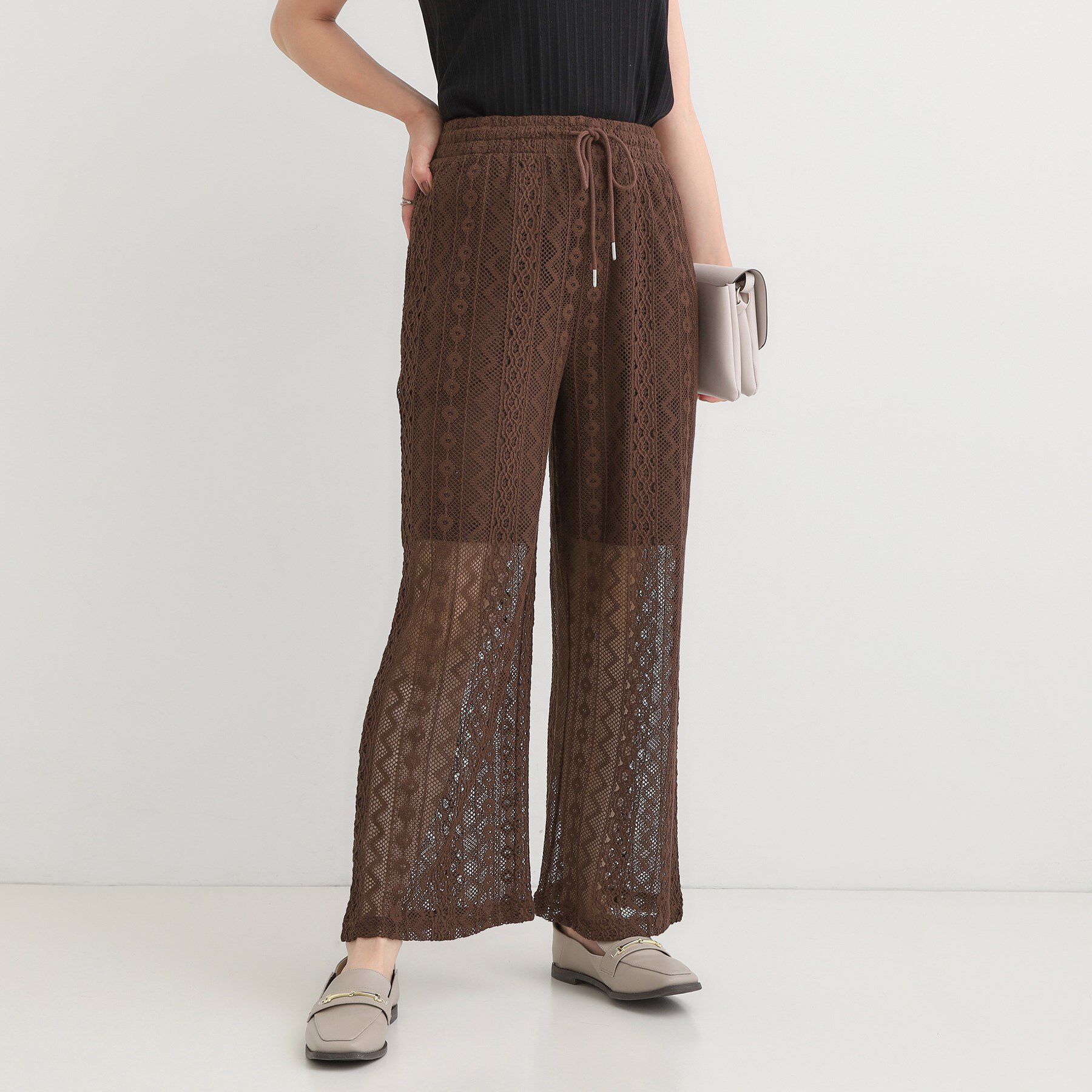 SHOO･LA･RUE「【セットアップ可】クラフトレースイージーパンツ」|その他|ブラウン(043)