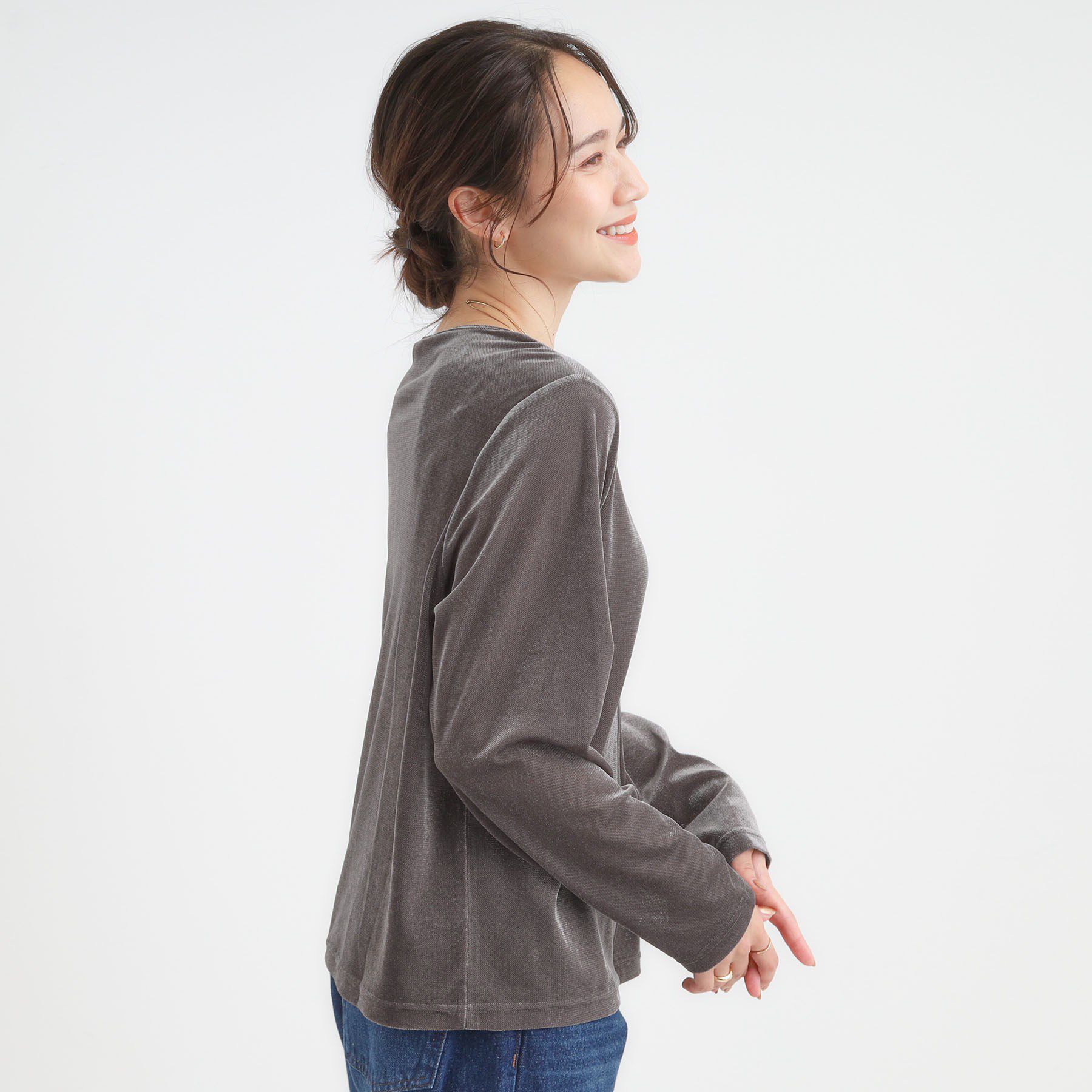 SHOO･LA･RUE「【洗える/S-LL】上品見え ベロア調シアートップス」|Tシャツ・カットソー|